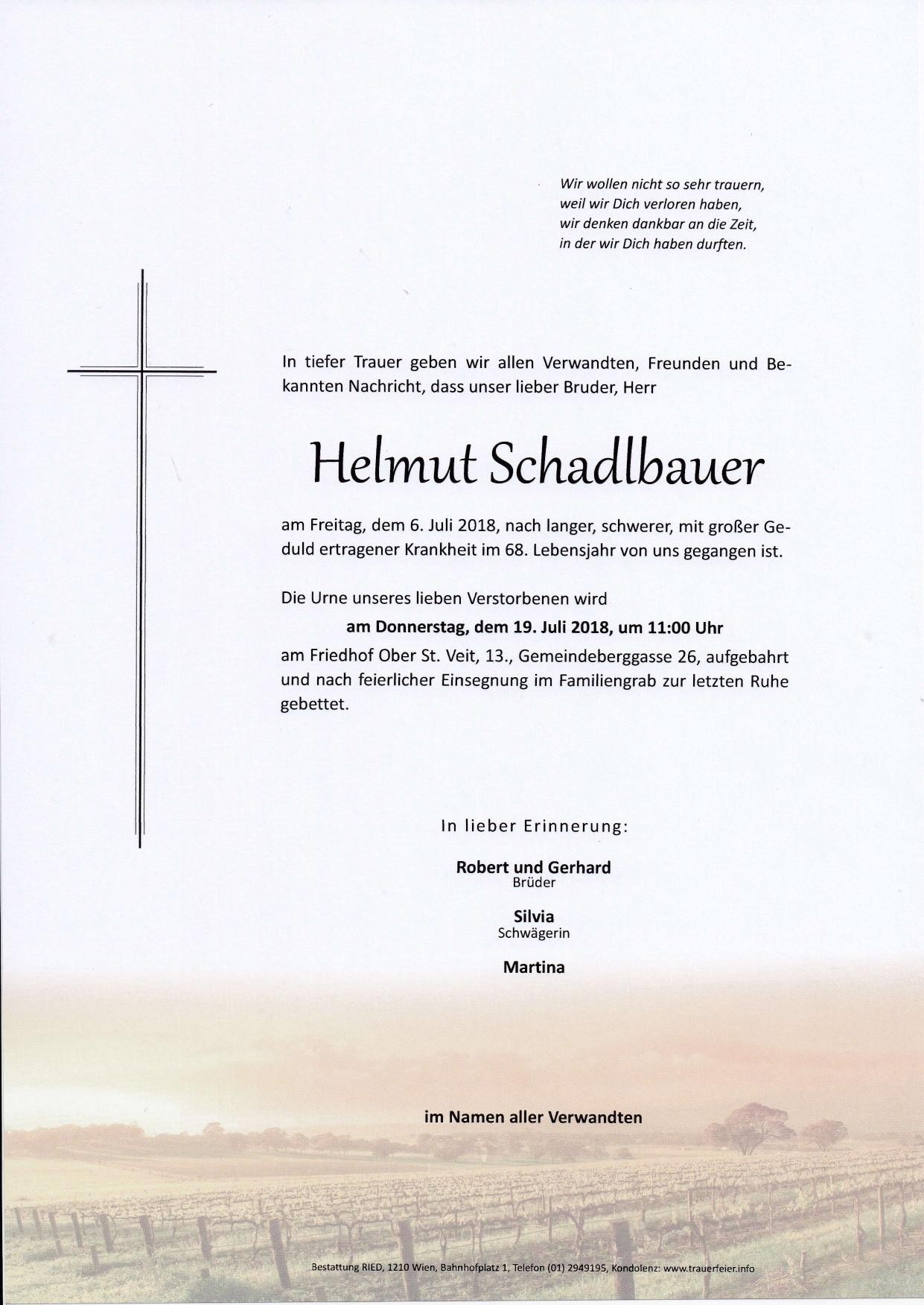Traueranzeige von Helmut Schadlbauer