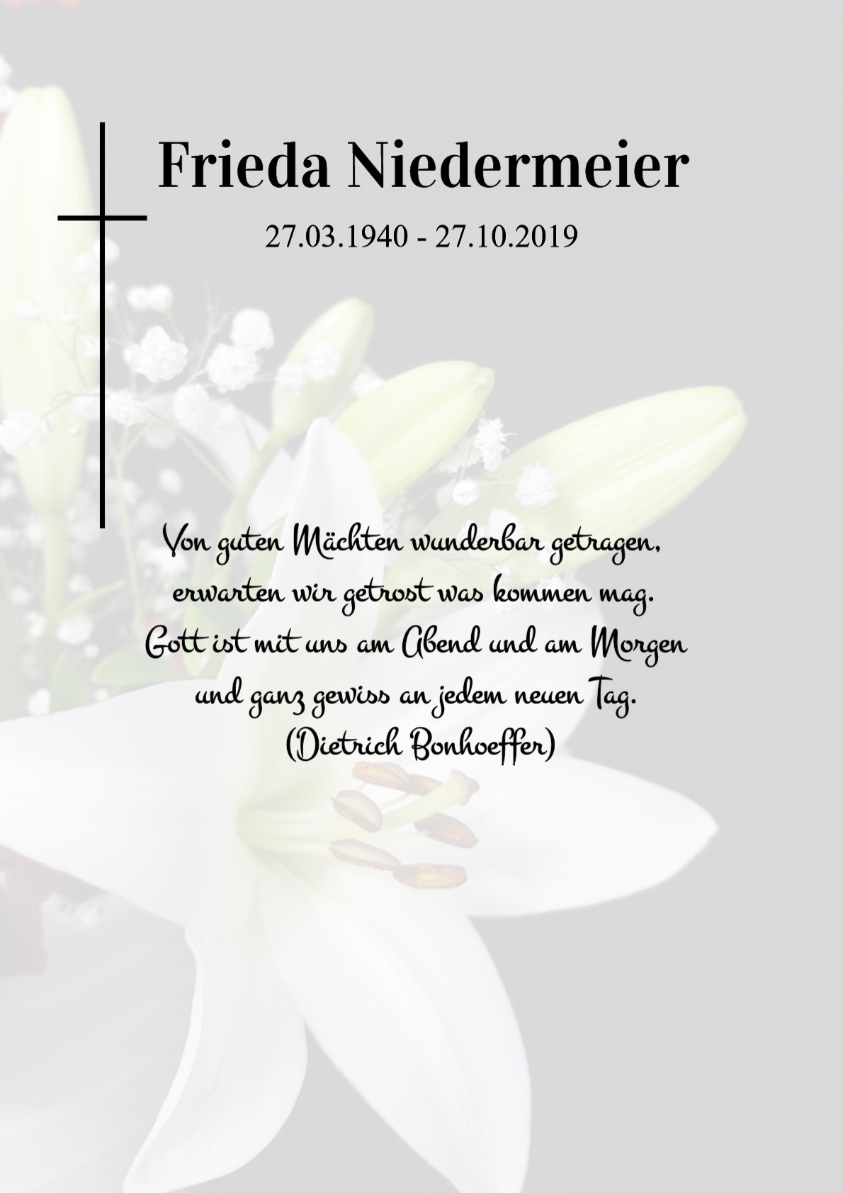 Traueranzeige von Frieda Niedermeier