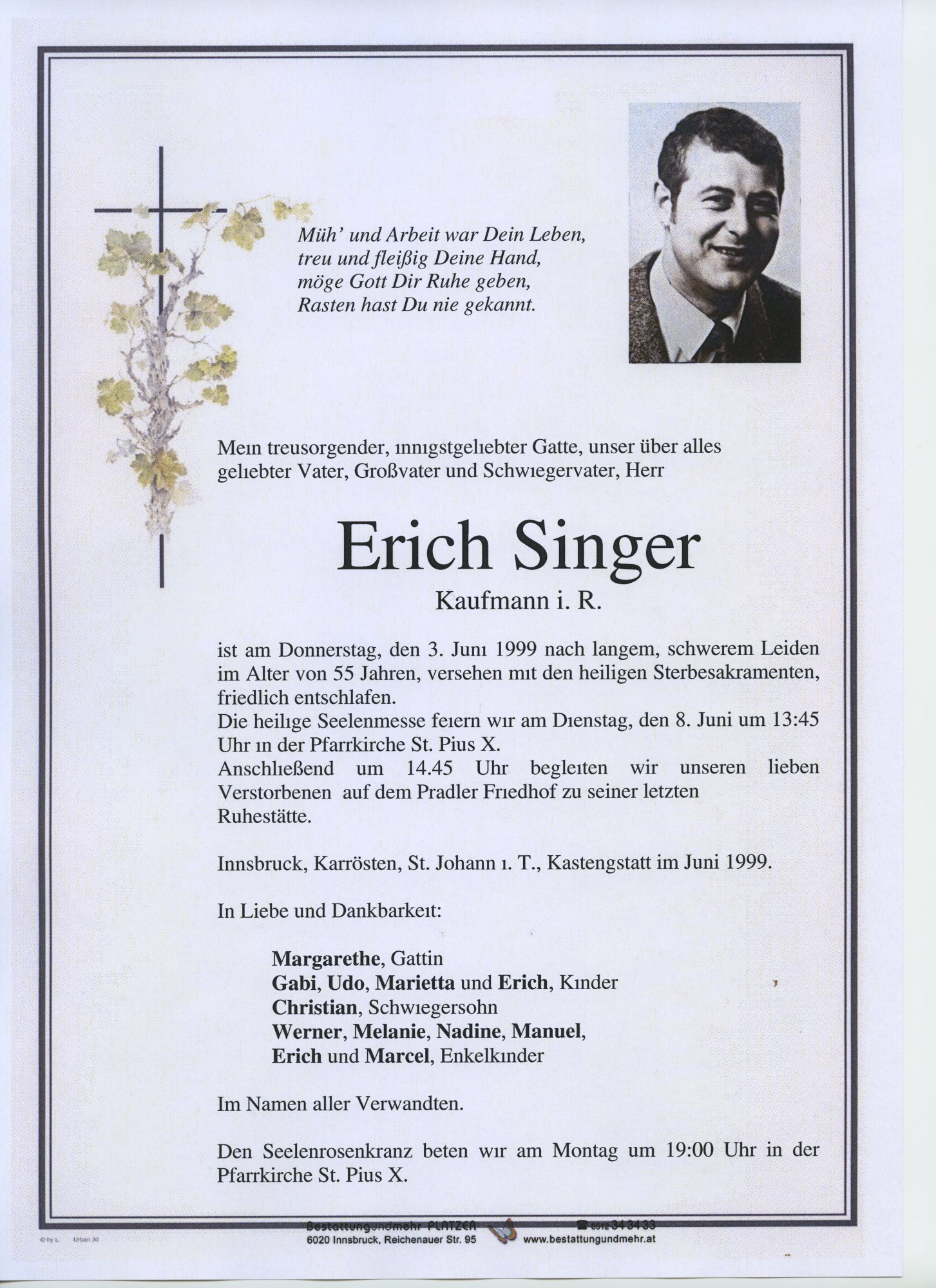 Traueranzeige von Erich Singer