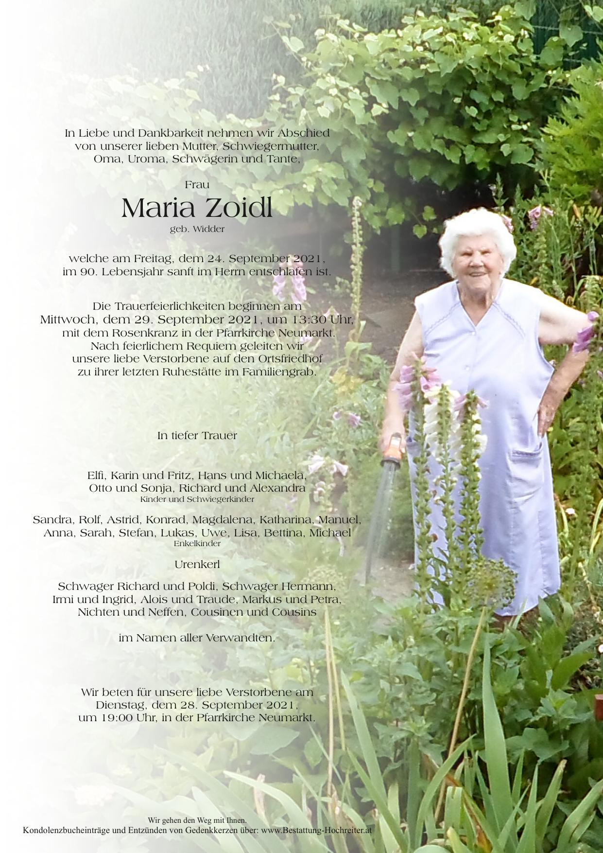 Traueranzeige von Maria Zoidl