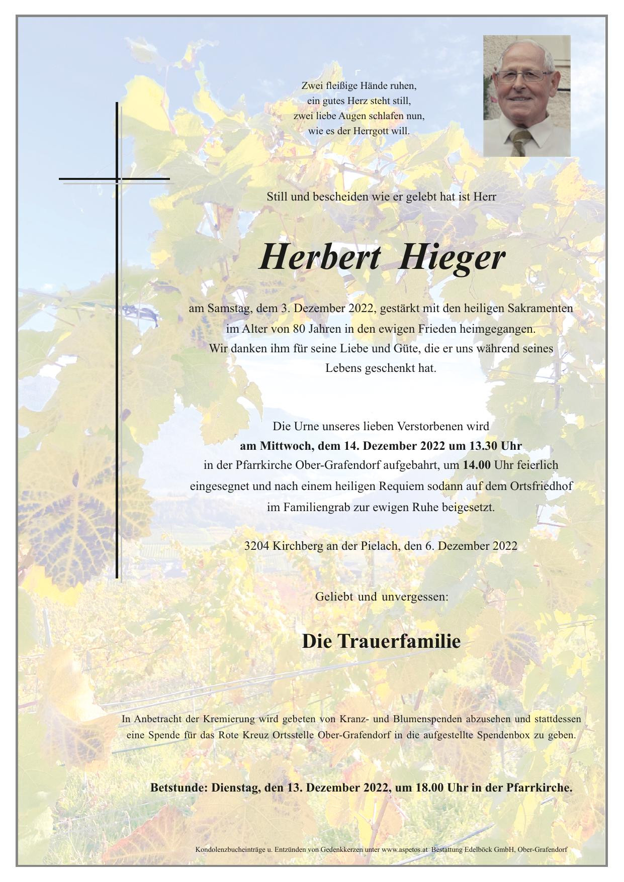 Traueranzeige von Herbert Hieger
