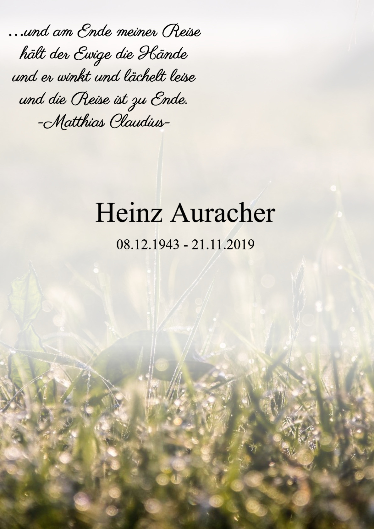 Traueranzeige von Heinz Auracher