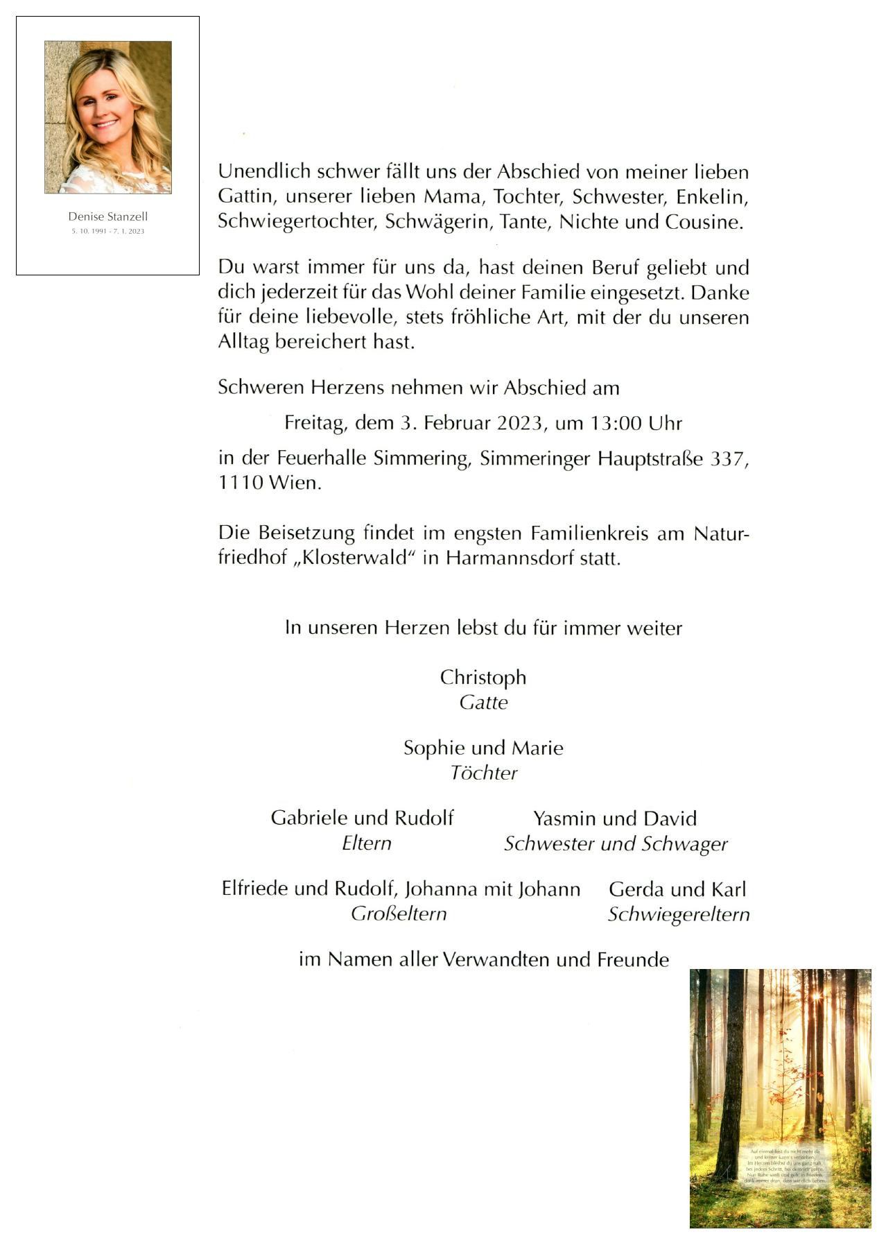 Traueranzeige von Denise Stanzell