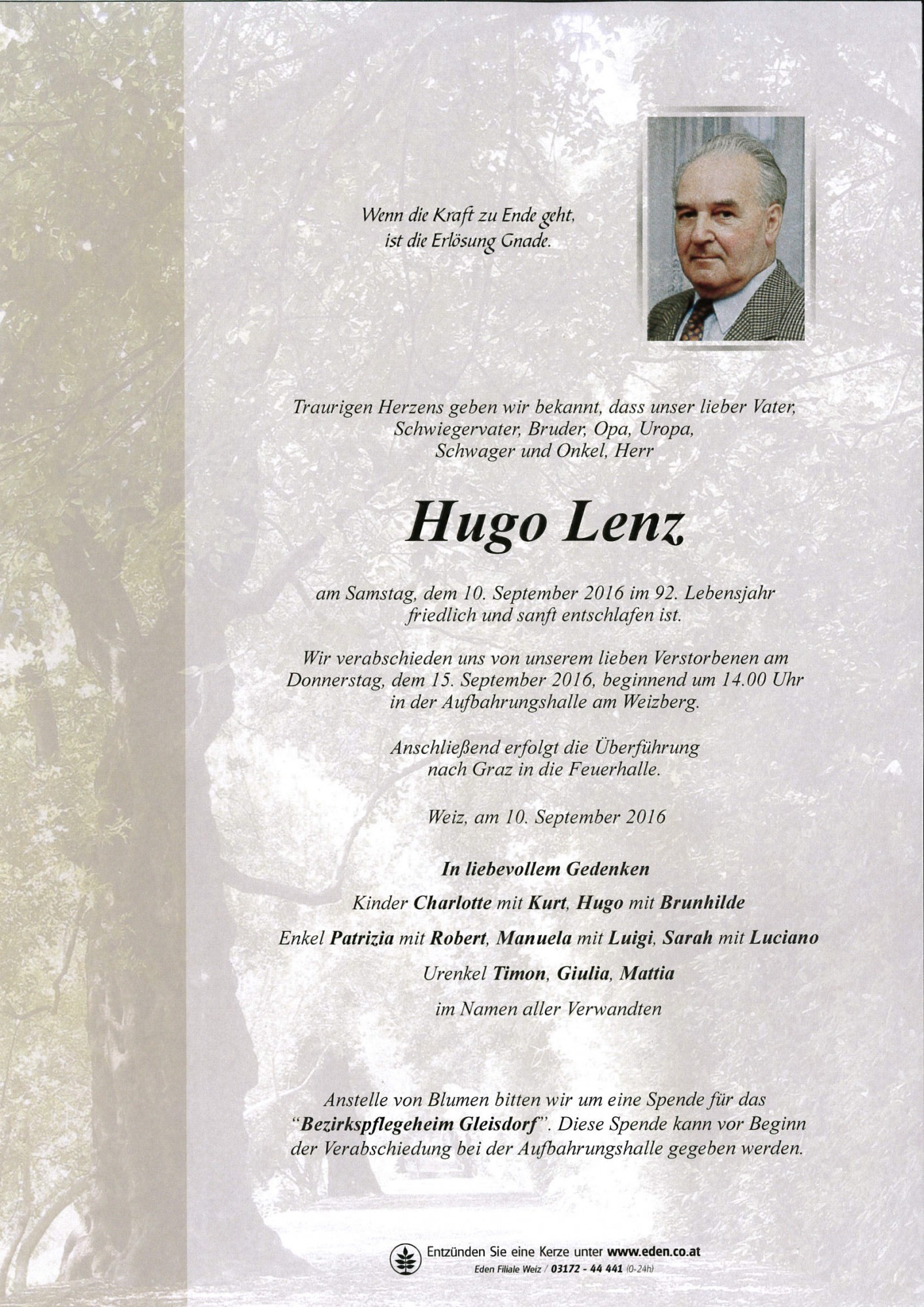 Traueranzeige von Hugo Lenz