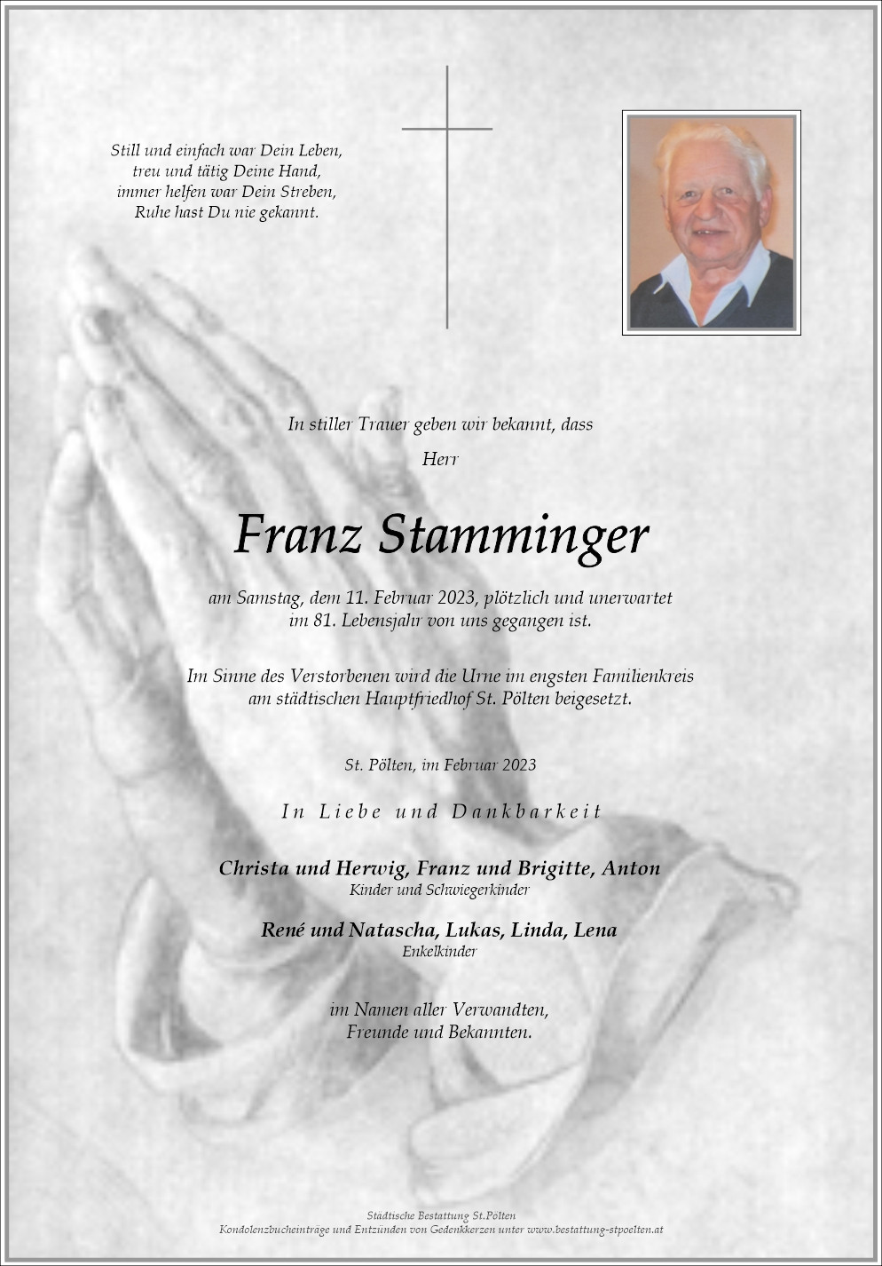 Traueranzeige von franz stamminger