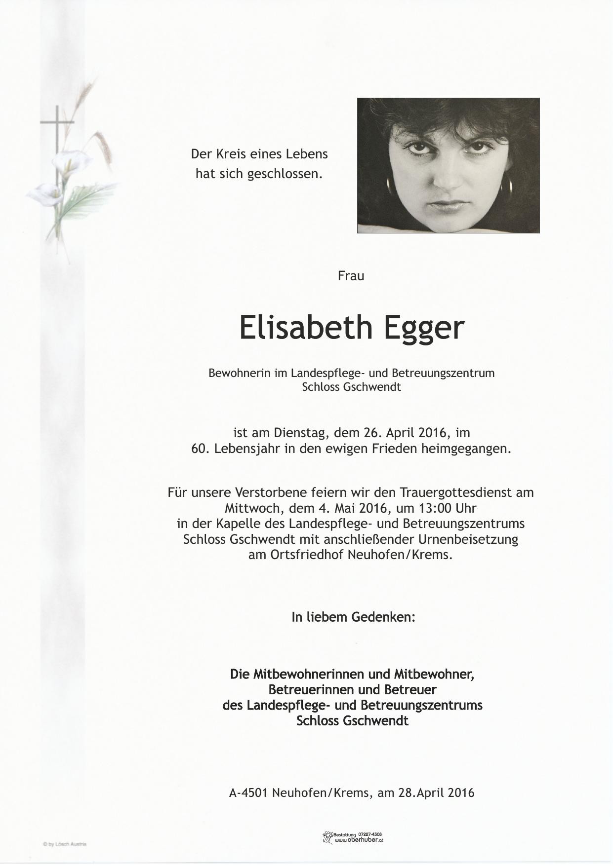 Traueranzeige von Elisabeth Egger