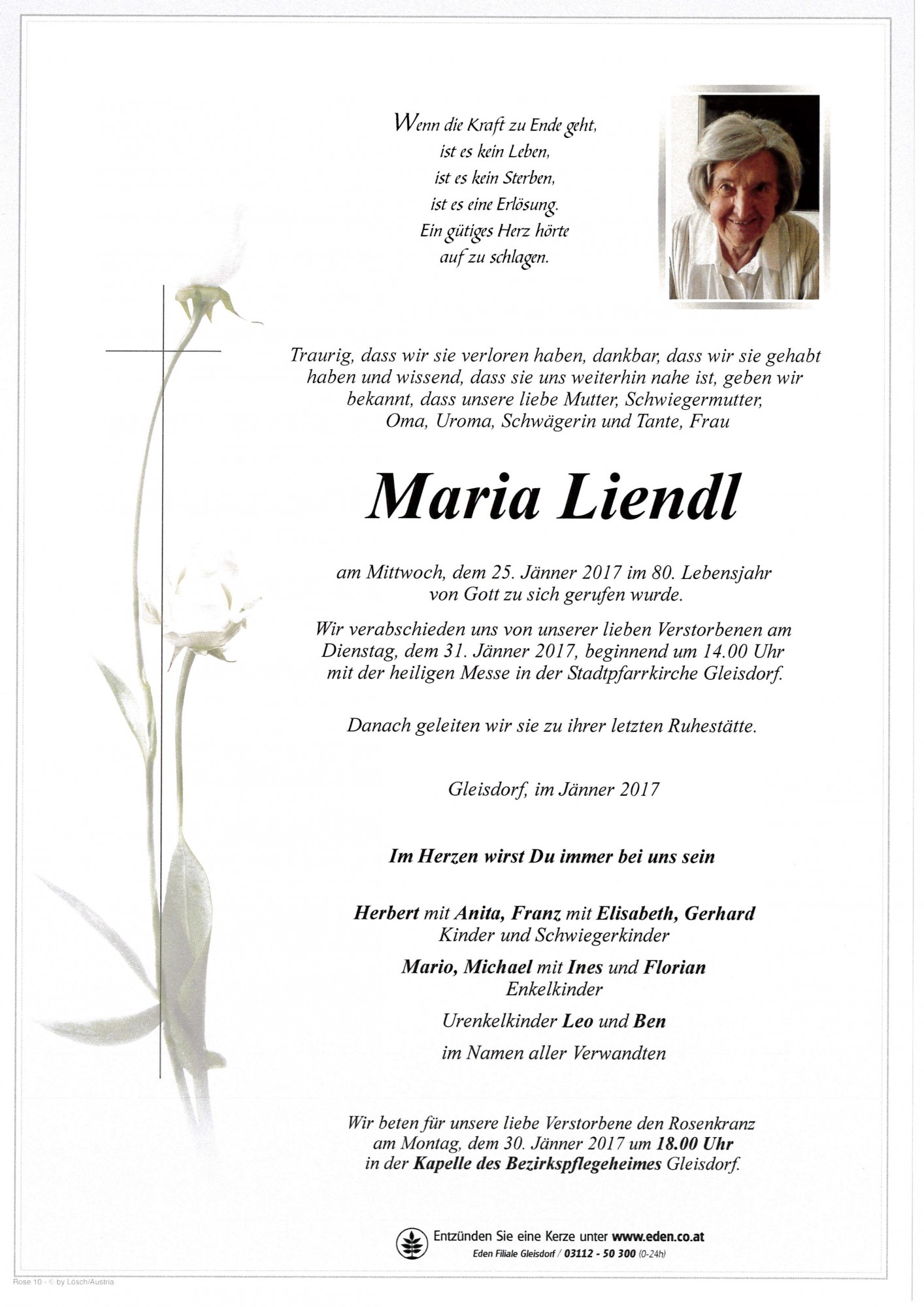 Traueranzeige von Maria Liendl