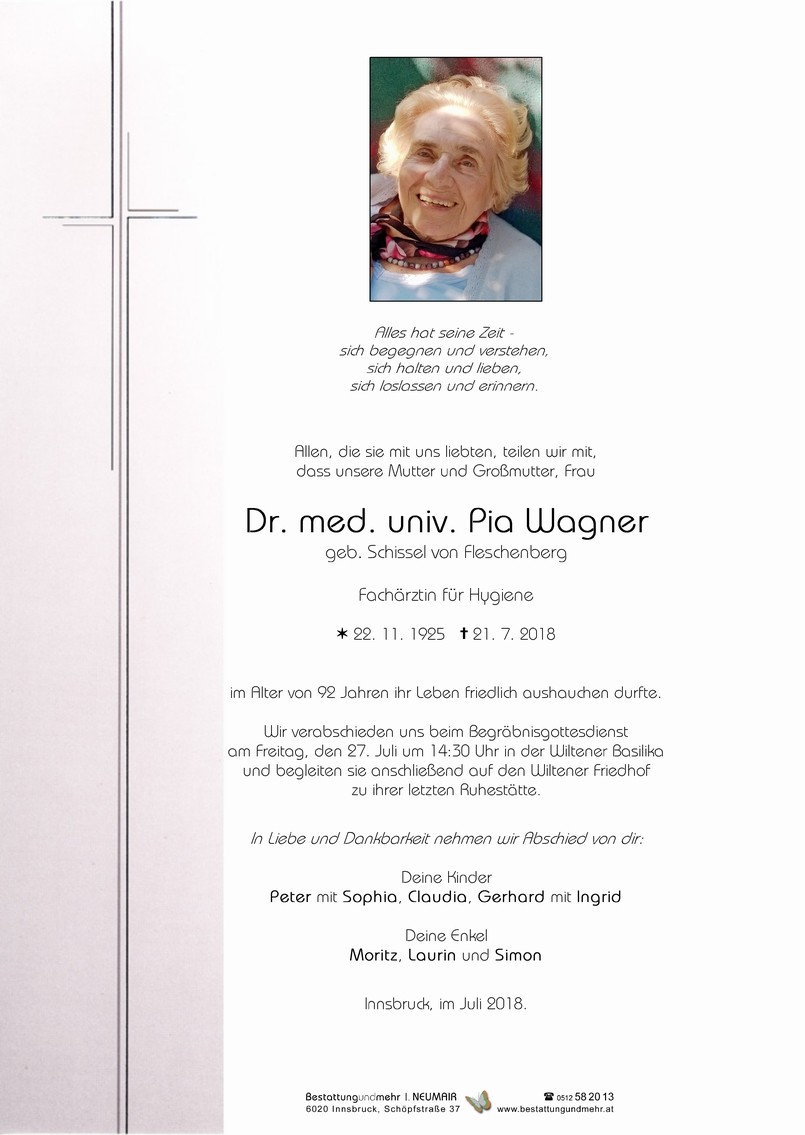 Traueranzeige von Dr. Pia Wagner