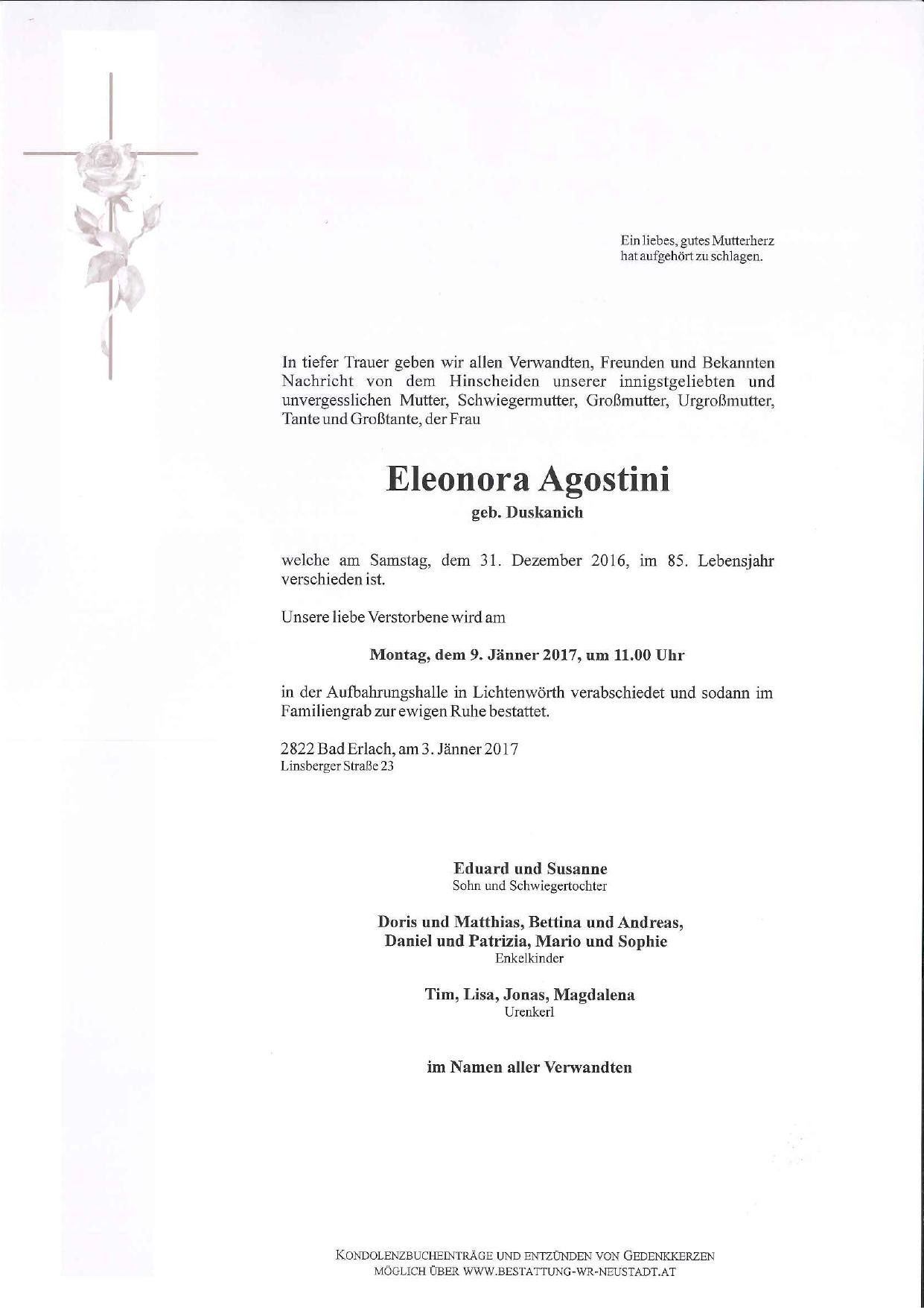 Traueranzeige von Eleonora Agostini