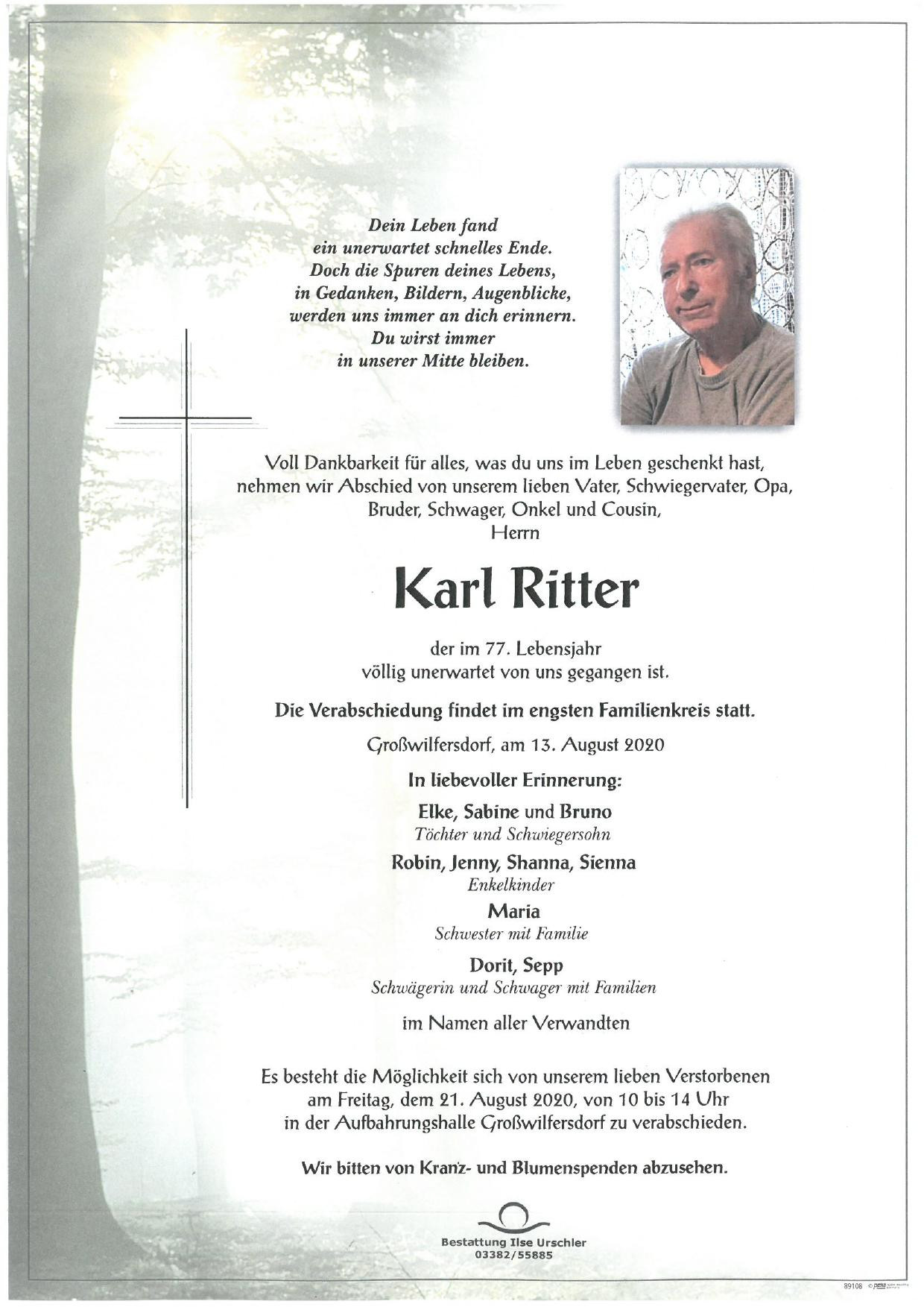 Traueranzeige von Karl Ritter