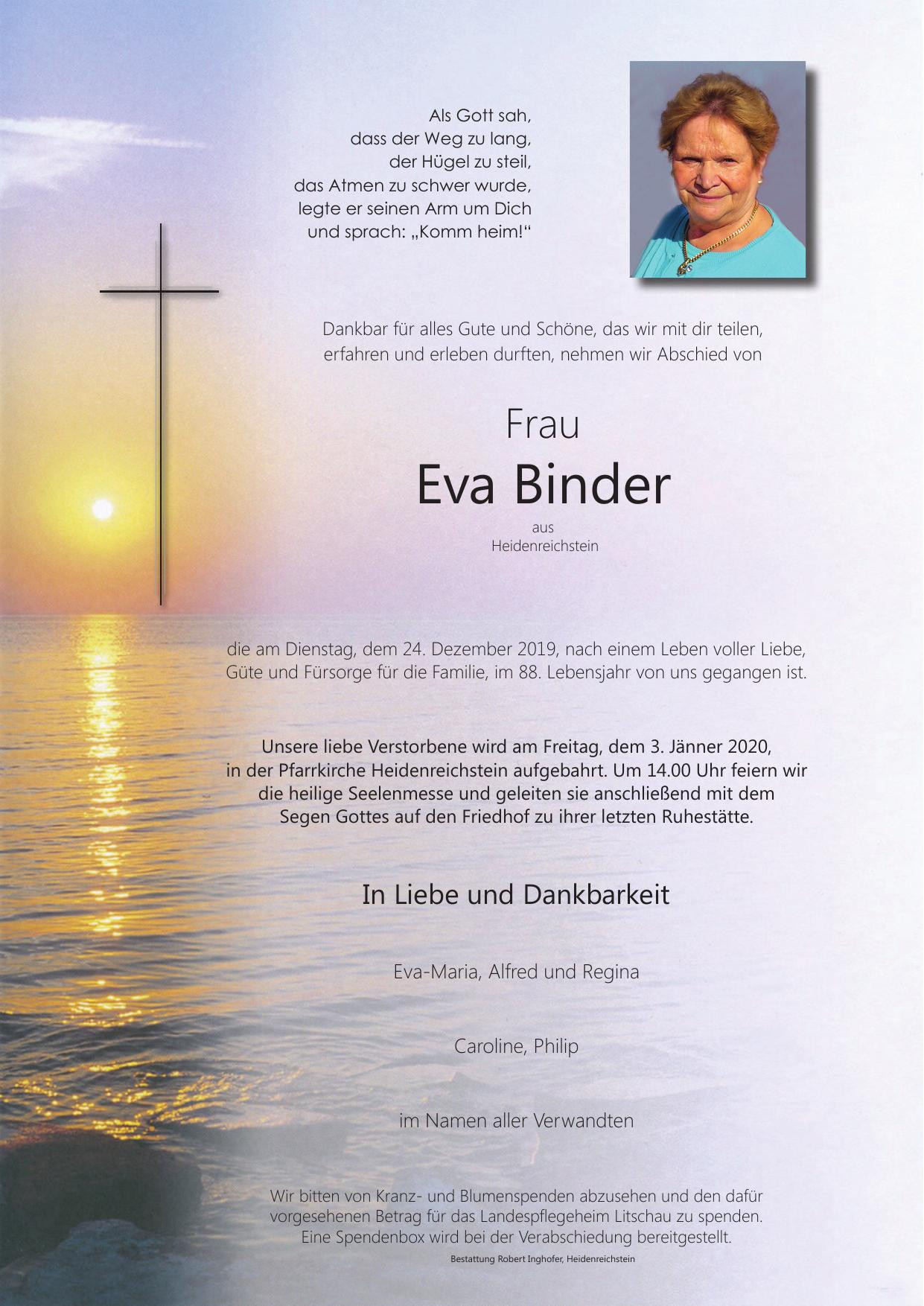 Traueranzeige von Eva Binder