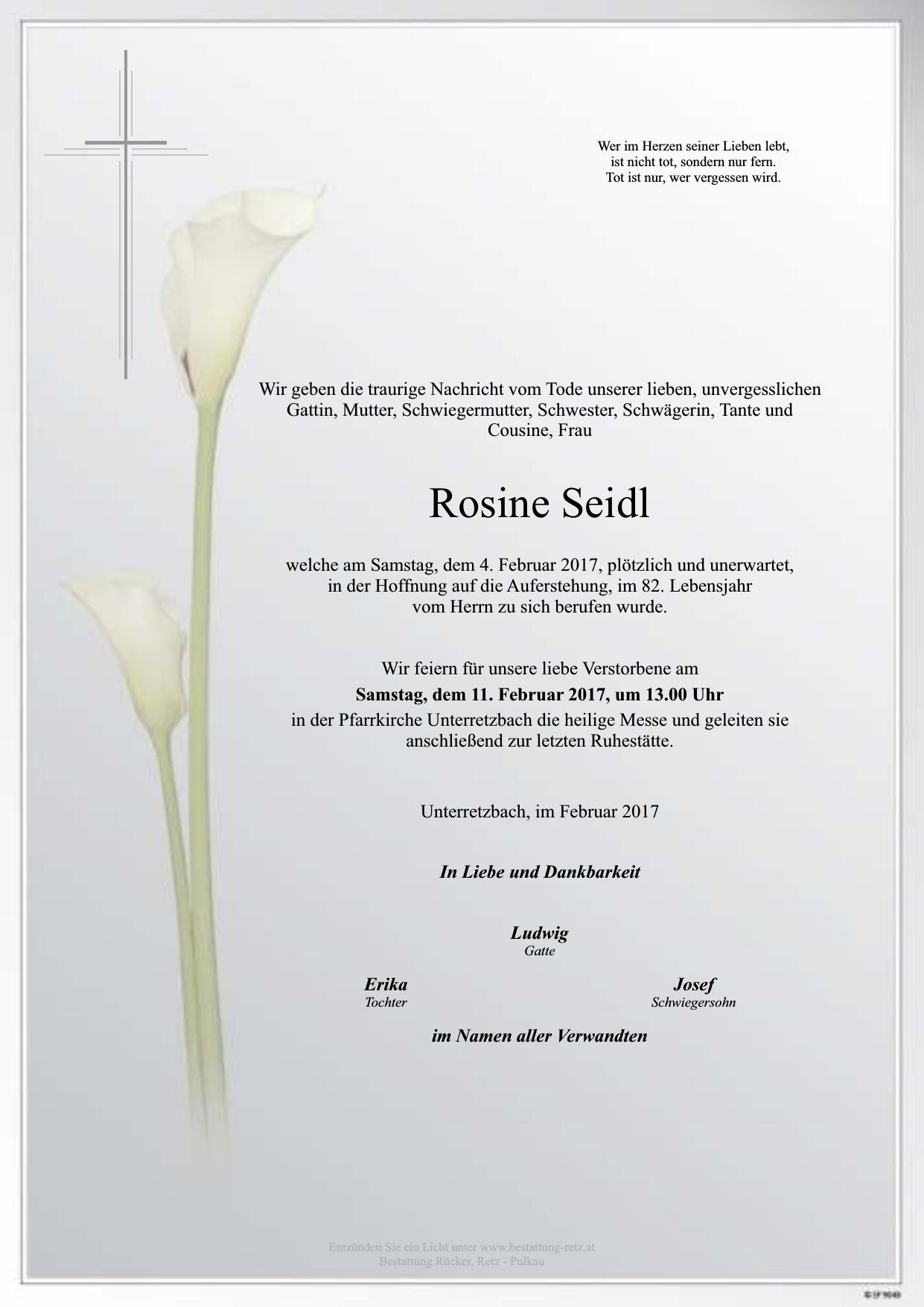 Traueranzeige von Rosine Seidl