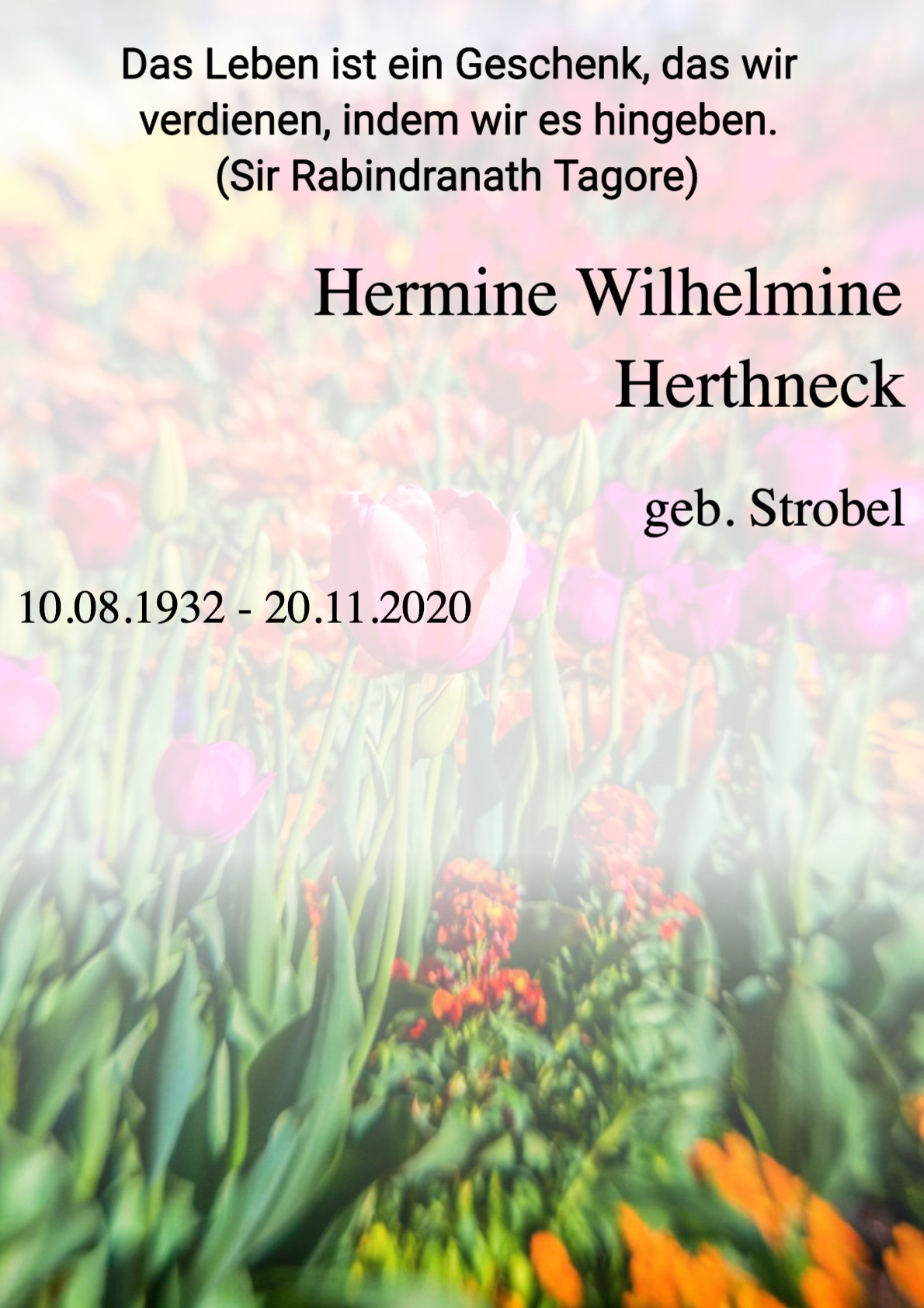 Traueranzeige von Hermine Wilhelmine Herthneck