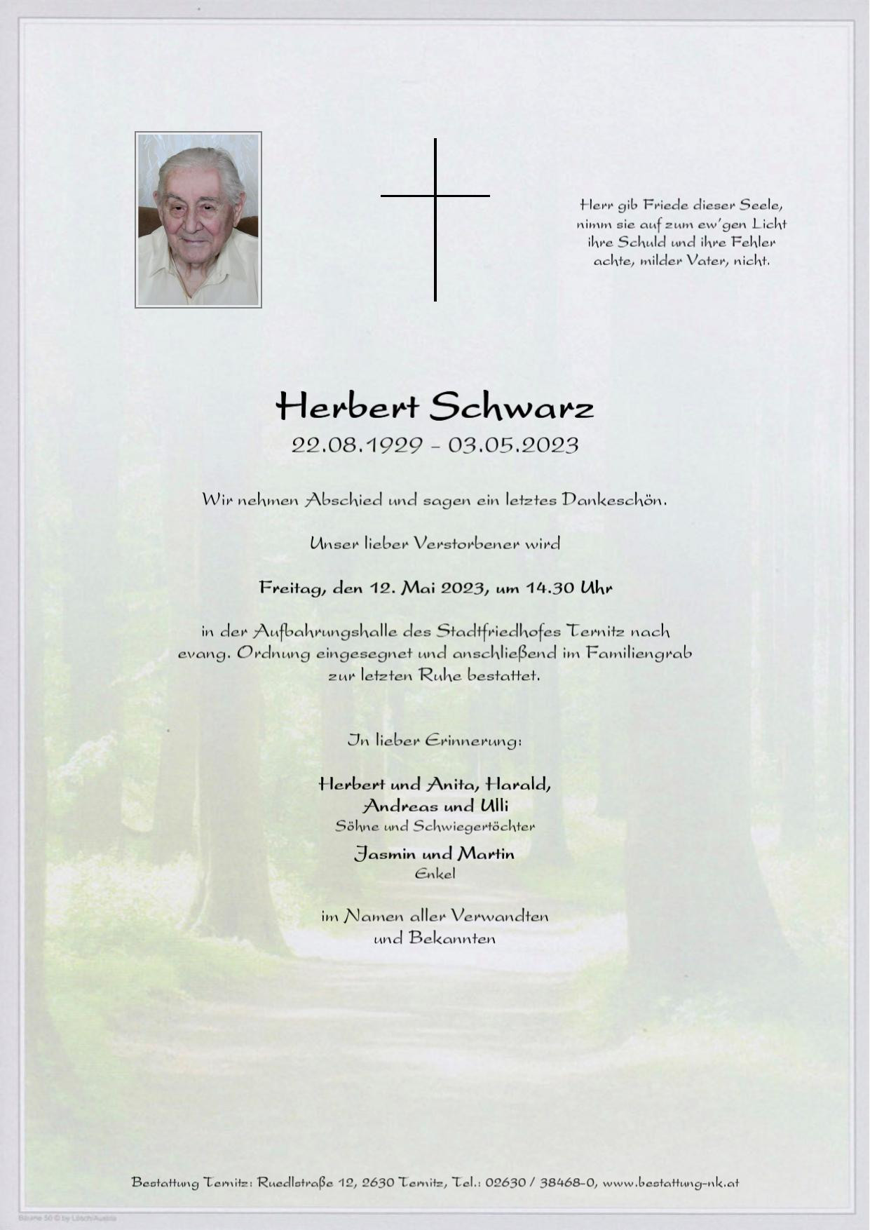 Traueranzeige von Herbert Schwarz