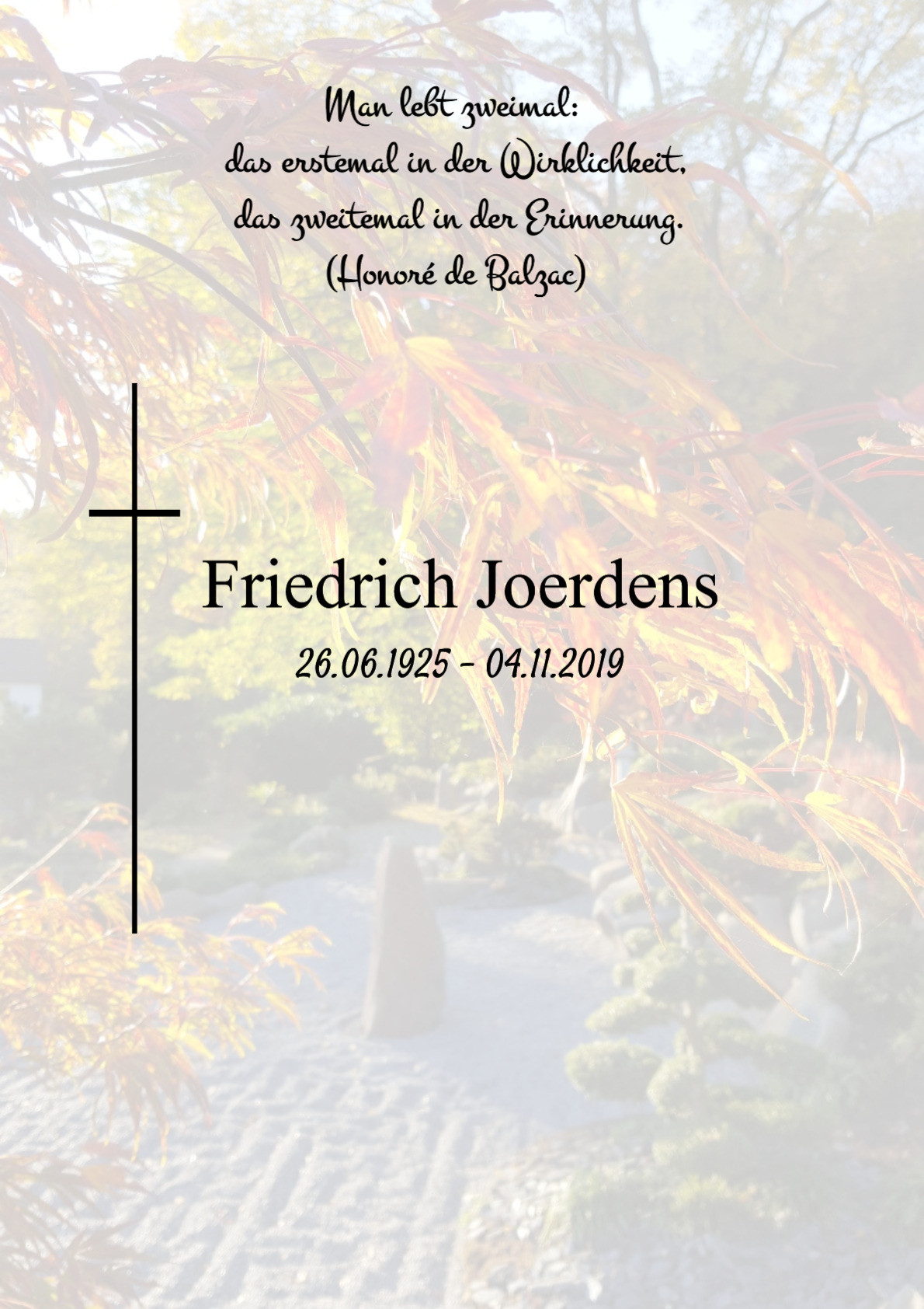 Traueranzeige von Friedrich Joerdens