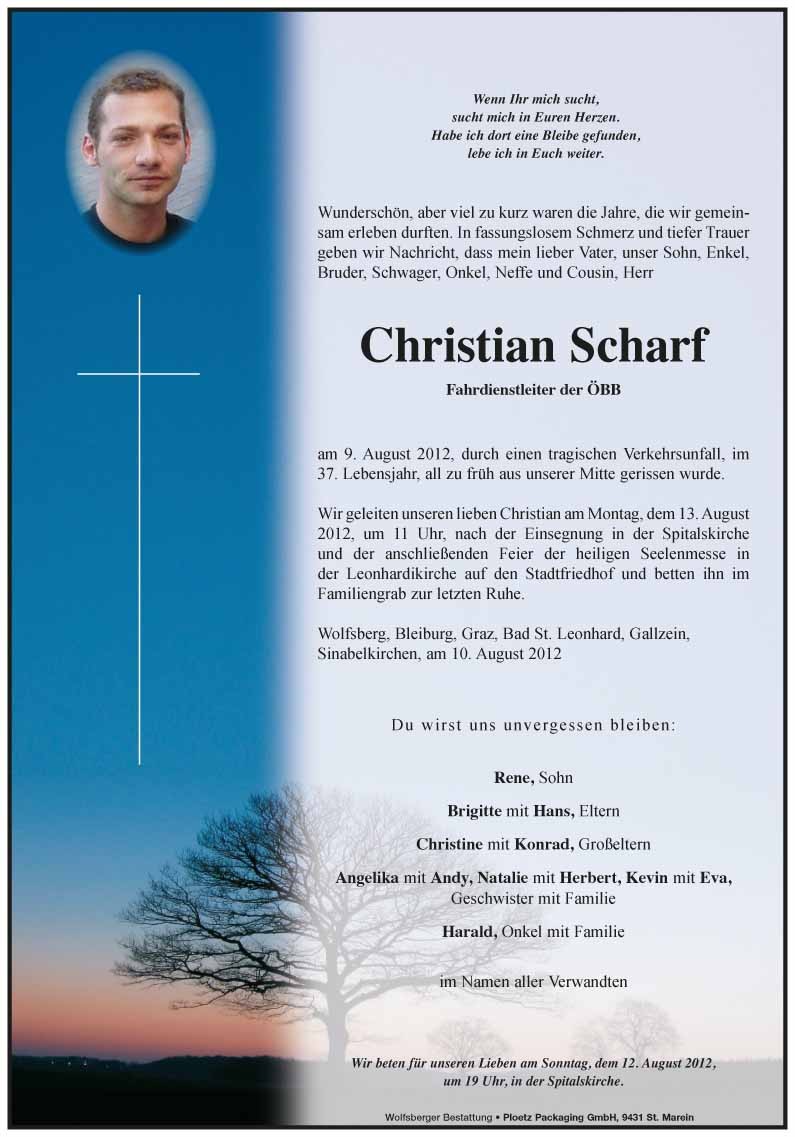 Traueranzeige von Christian Scharf