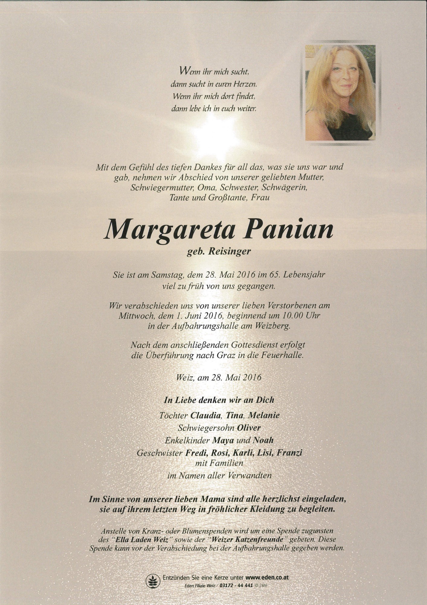 Traueranzeige von Margareta Panian