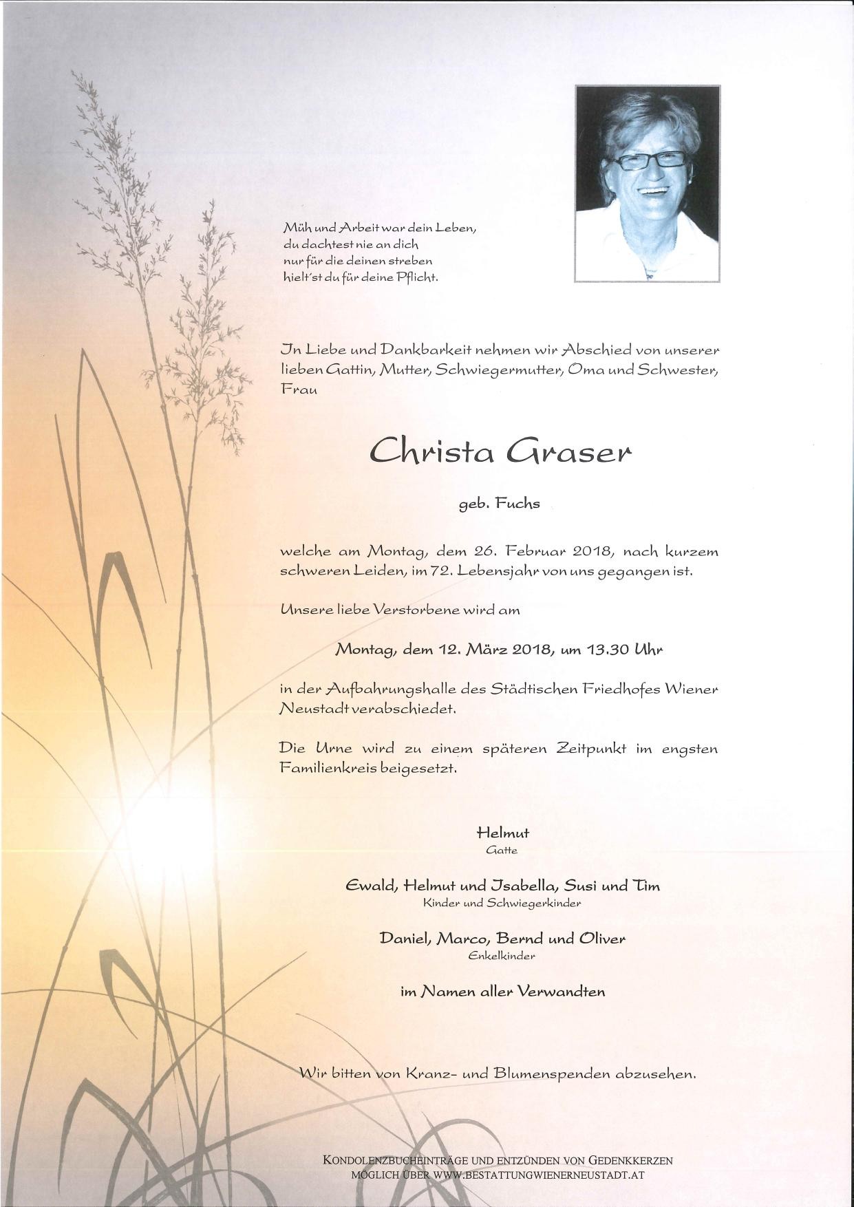 Traueranzeige von Christa Graser