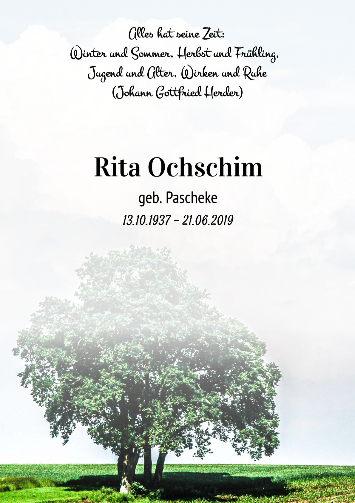 Traueranzeige von Rita Ochschim