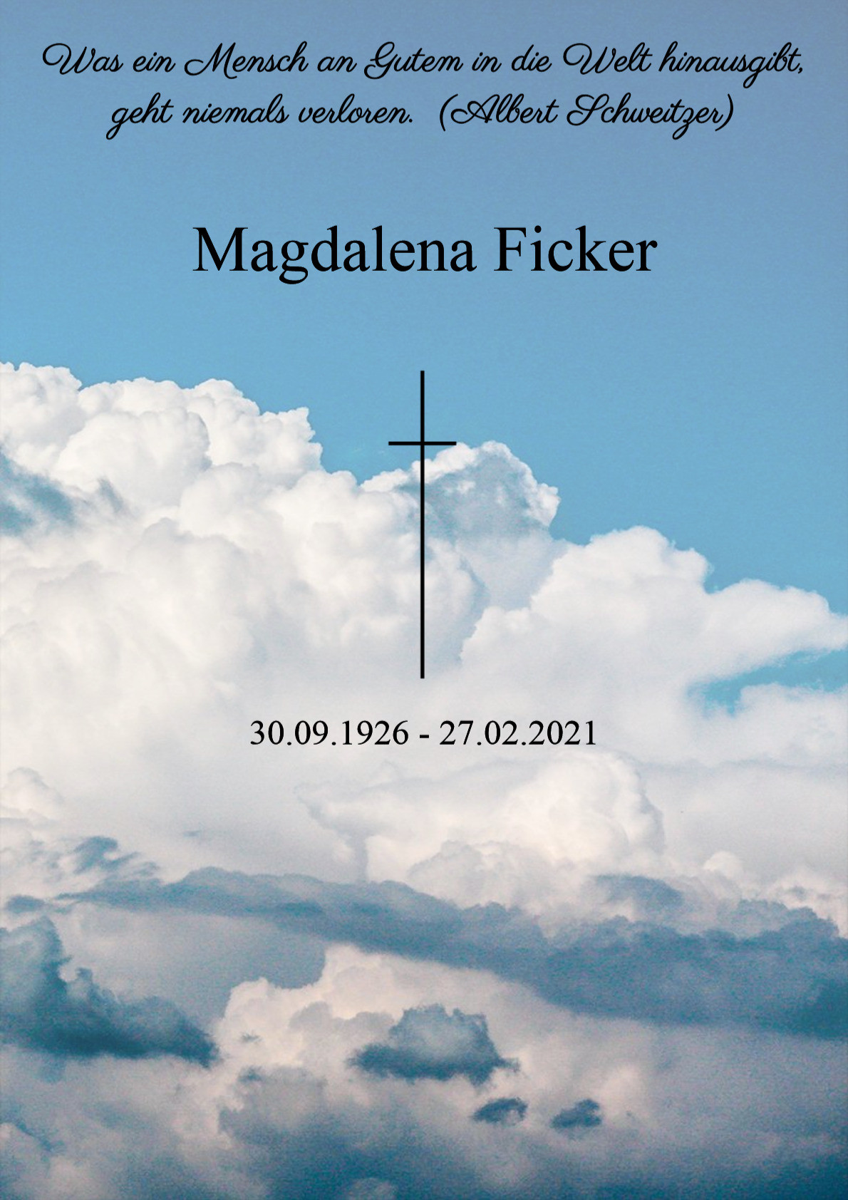 Traueranzeige von Magdalena Ficker