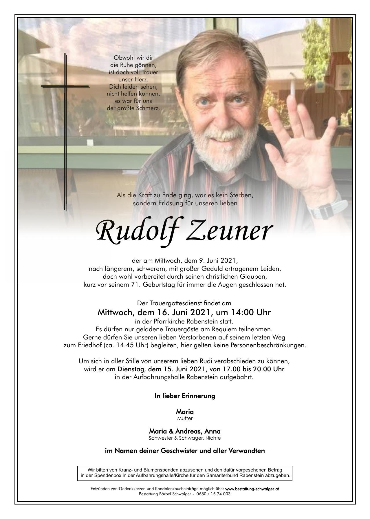 Traueranzeige von Rudolf Zeuner