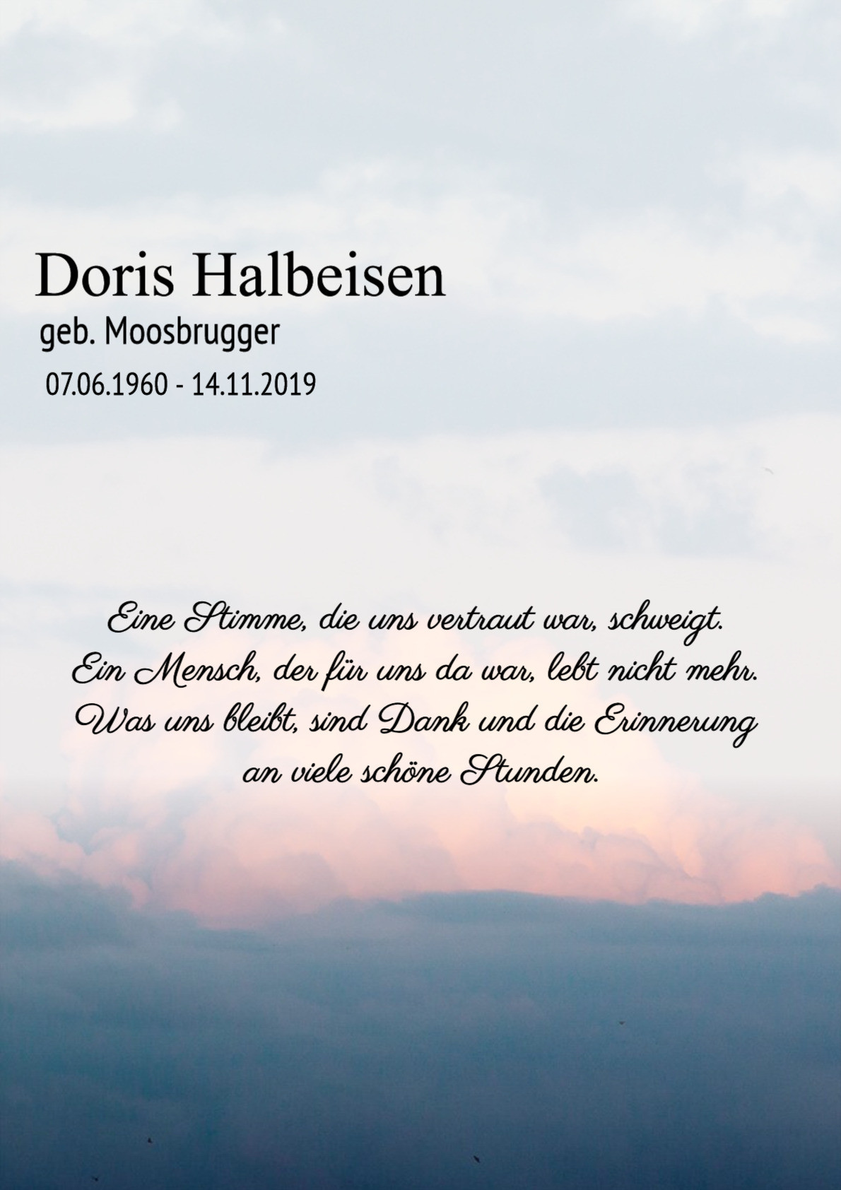 Traueranzeige von Doris Halbeisen