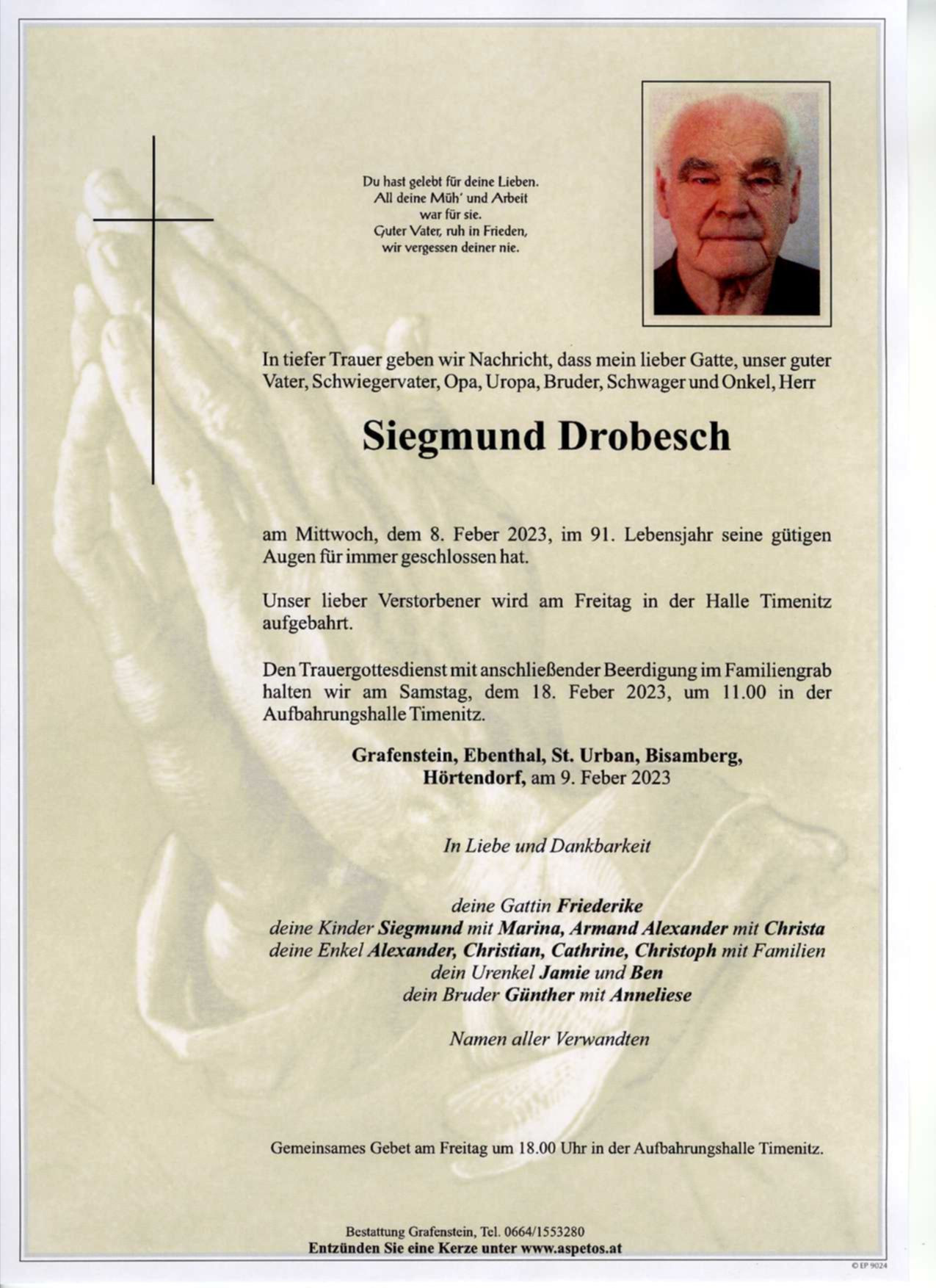 Traueranzeige von Siegmund Drobesch