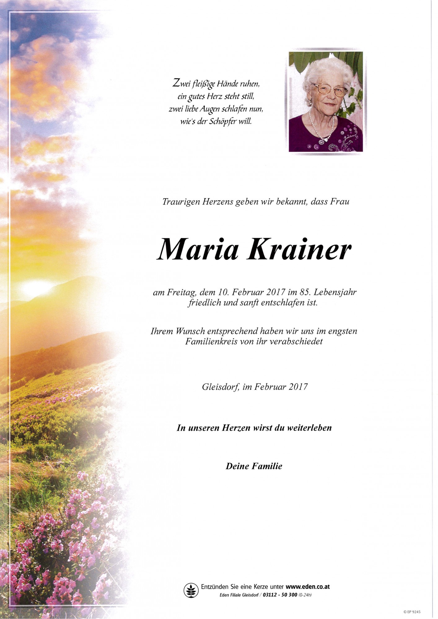 Traueranzeige von Maria Krainer