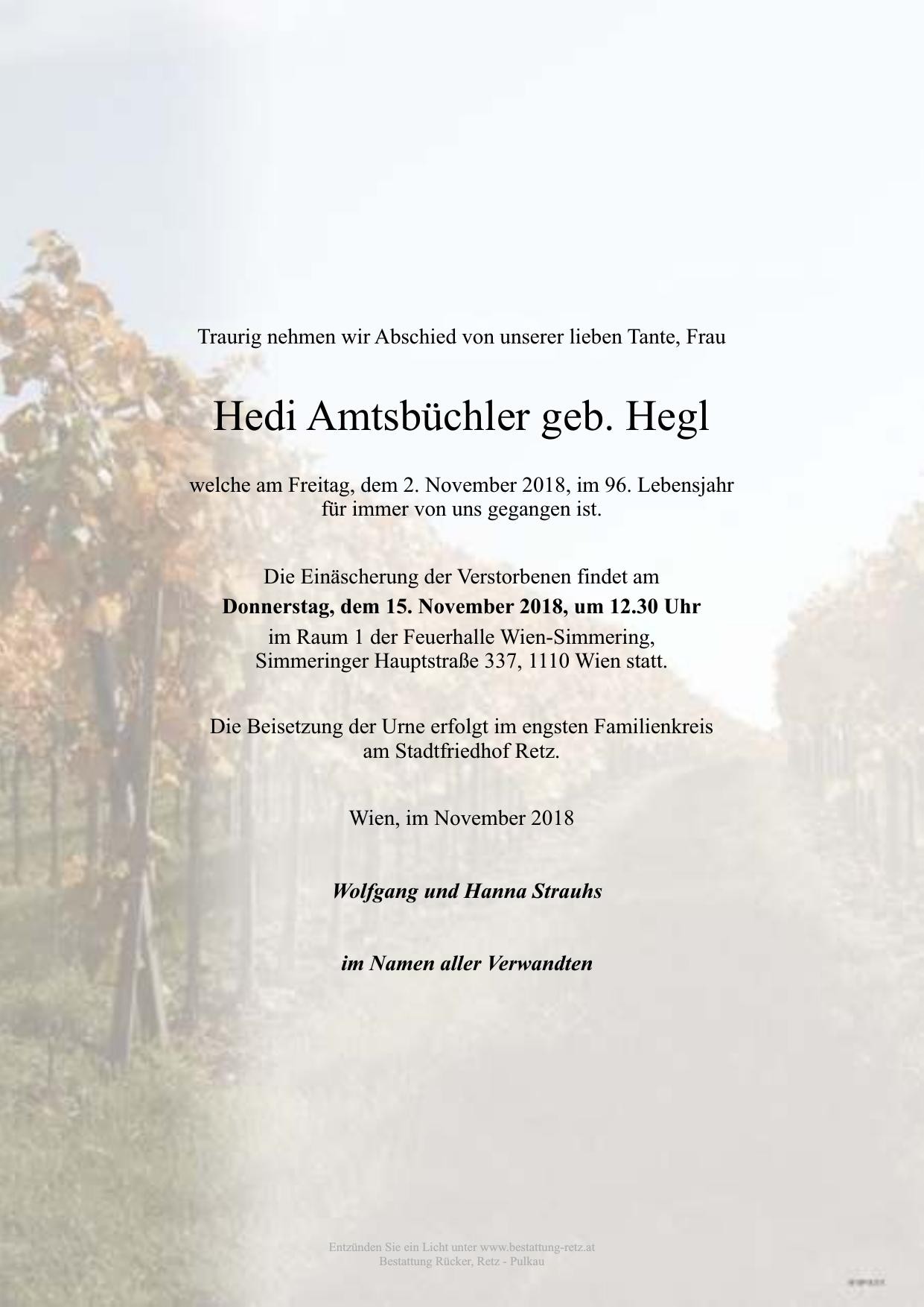 Traueranzeige von Hedi Amtsbüchler