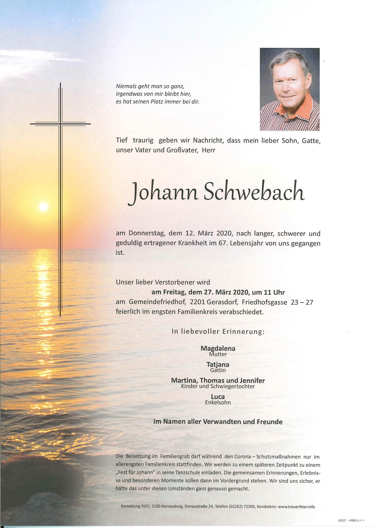 Traueranzeige von Johann Schwebach