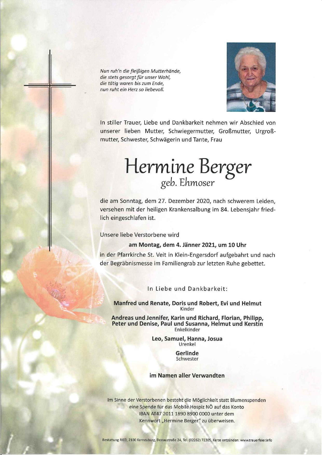 Traueranzeige von Hermine Berger