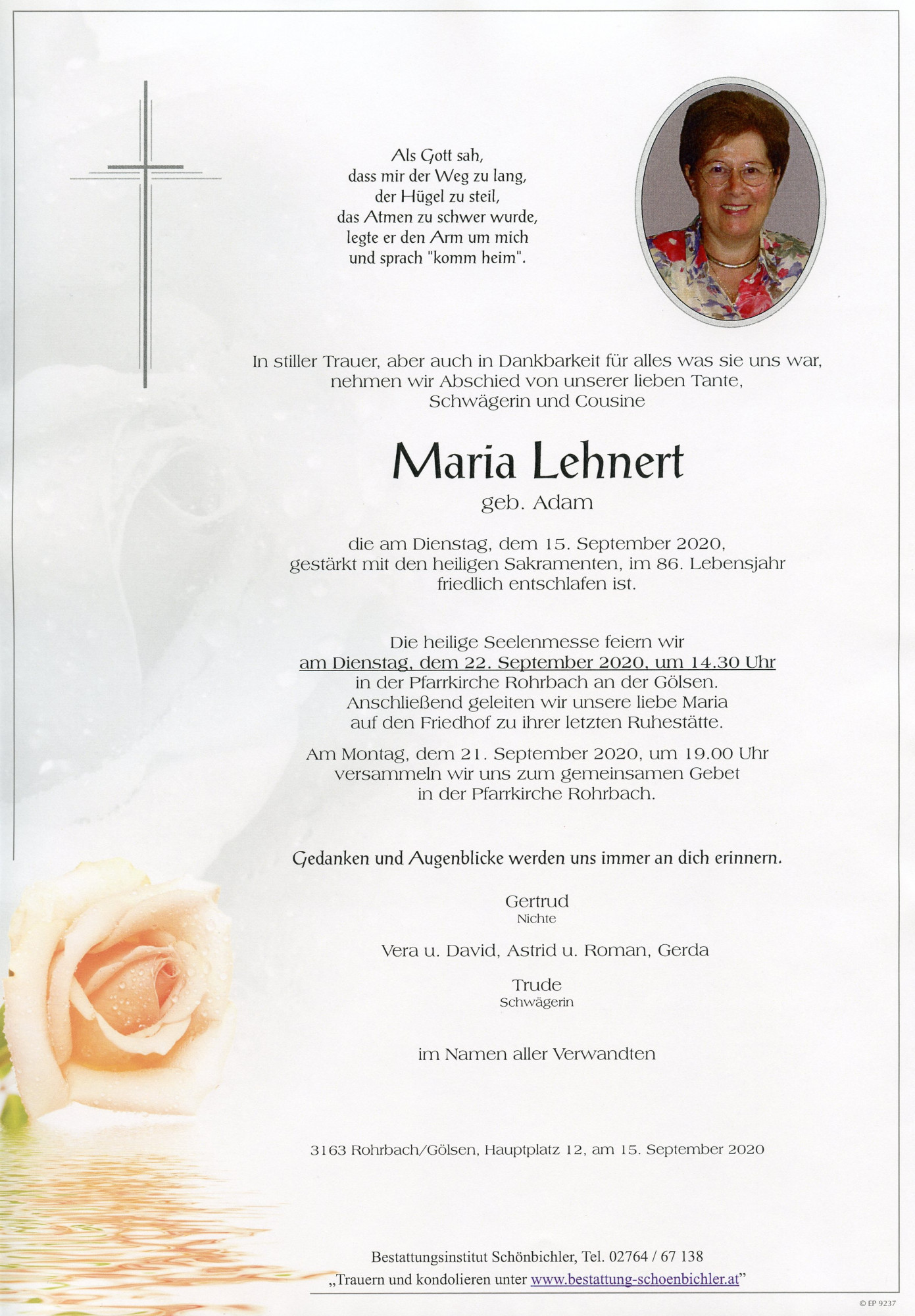 Traueranzeige von Maria Lehnert