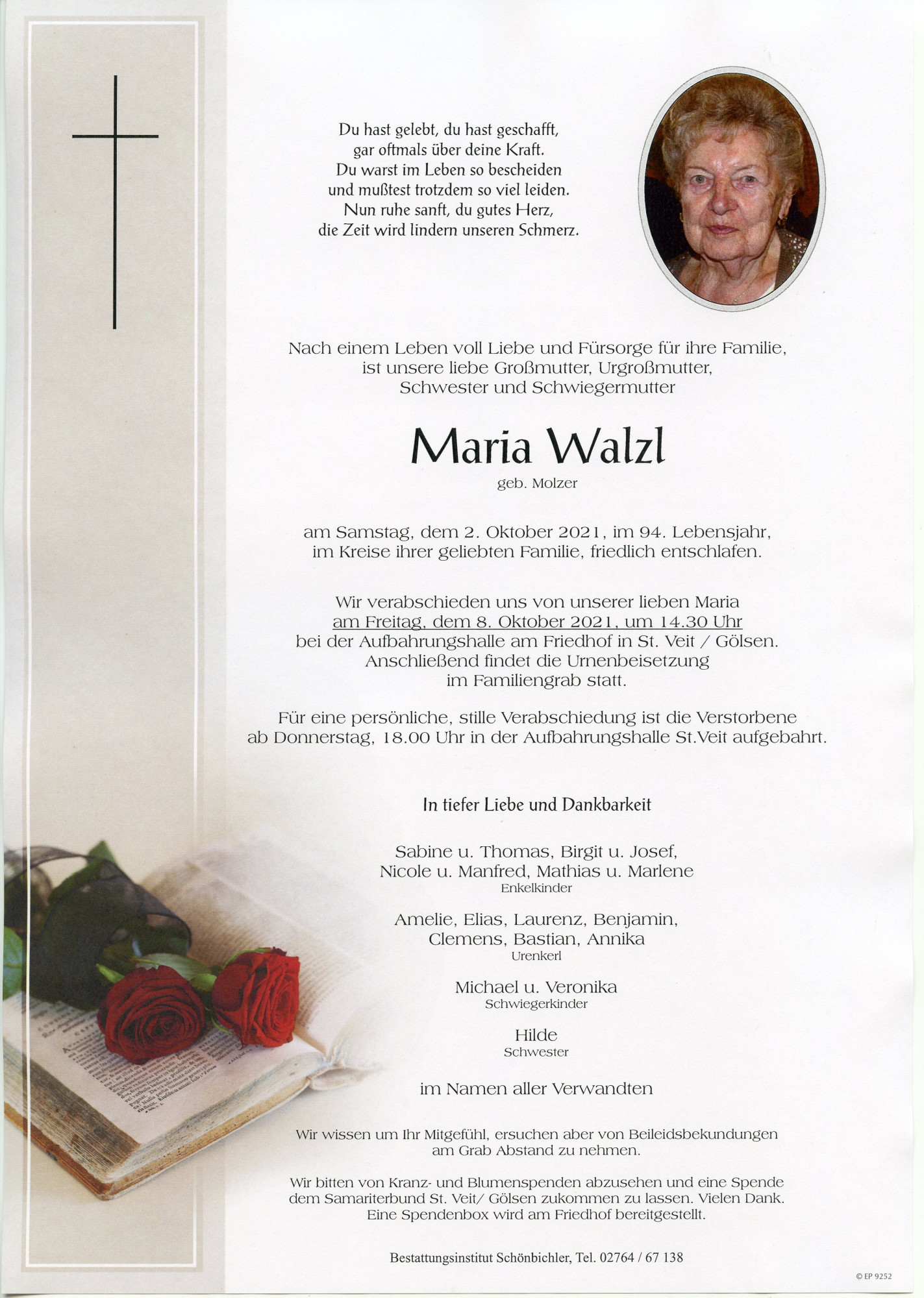 Traueranzeige von Maria Walzl