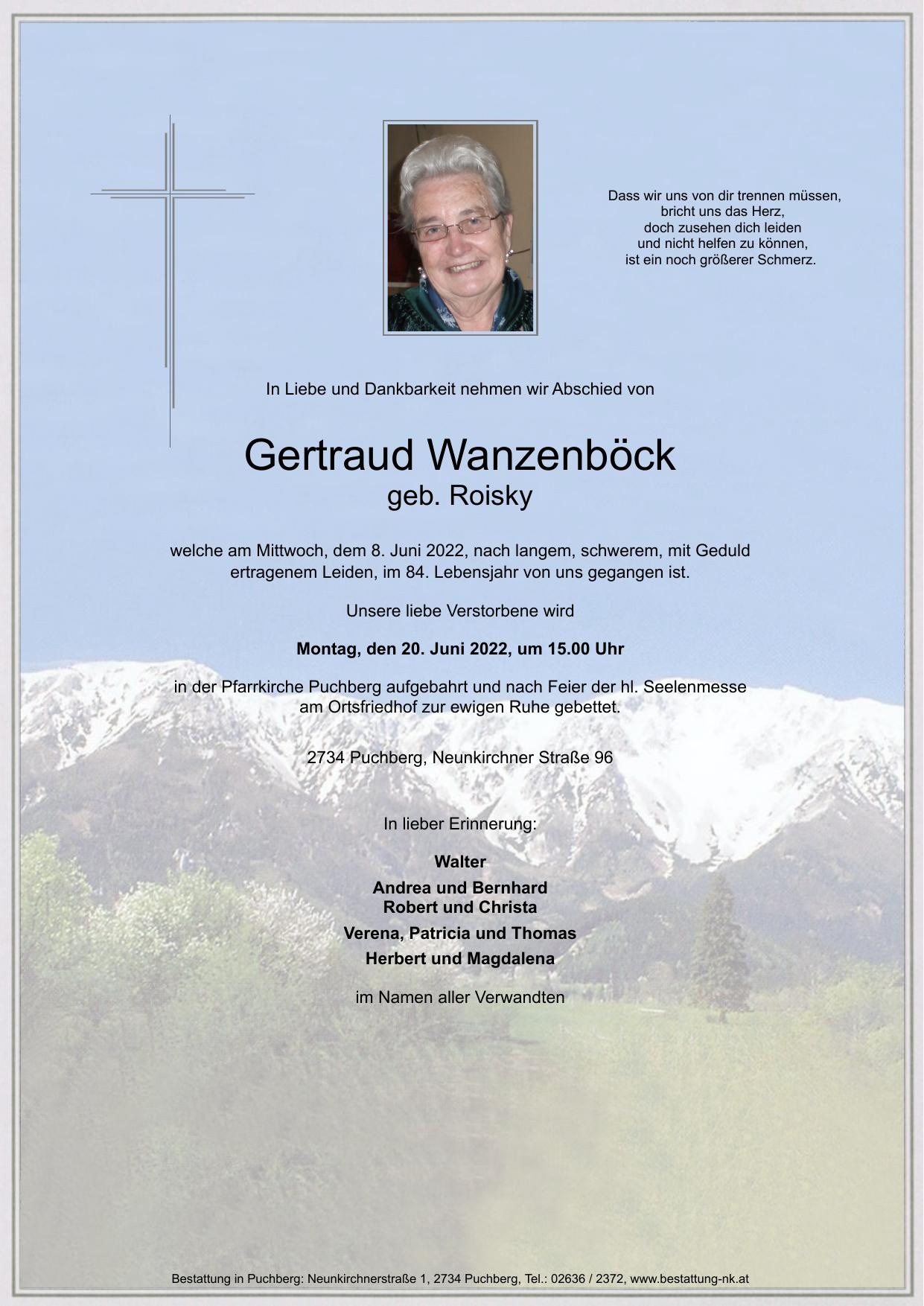 Traueranzeige von Gertraud Wanzenböck