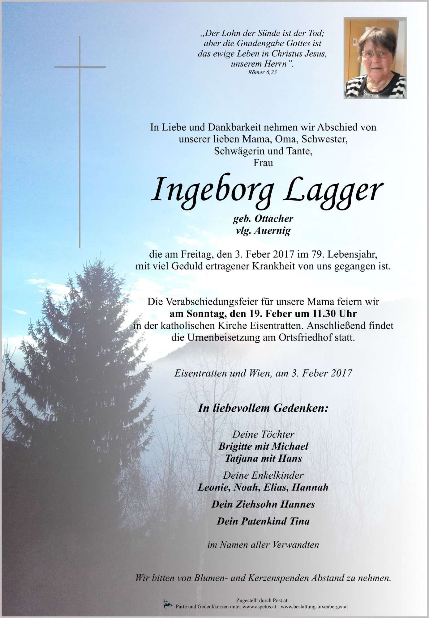Traueranzeige von Ingeborg Lagger