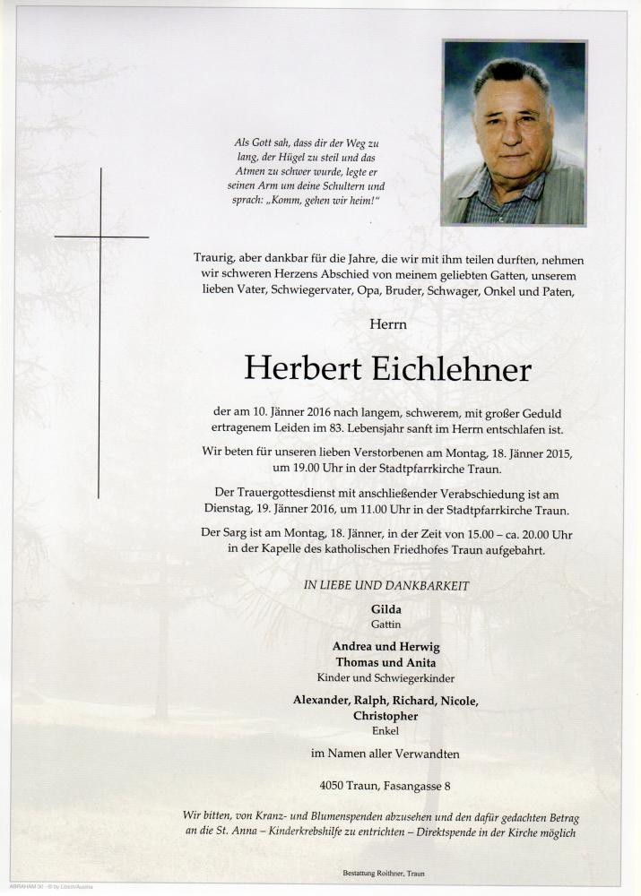 Traueranzeige von Herbert Eichlehner