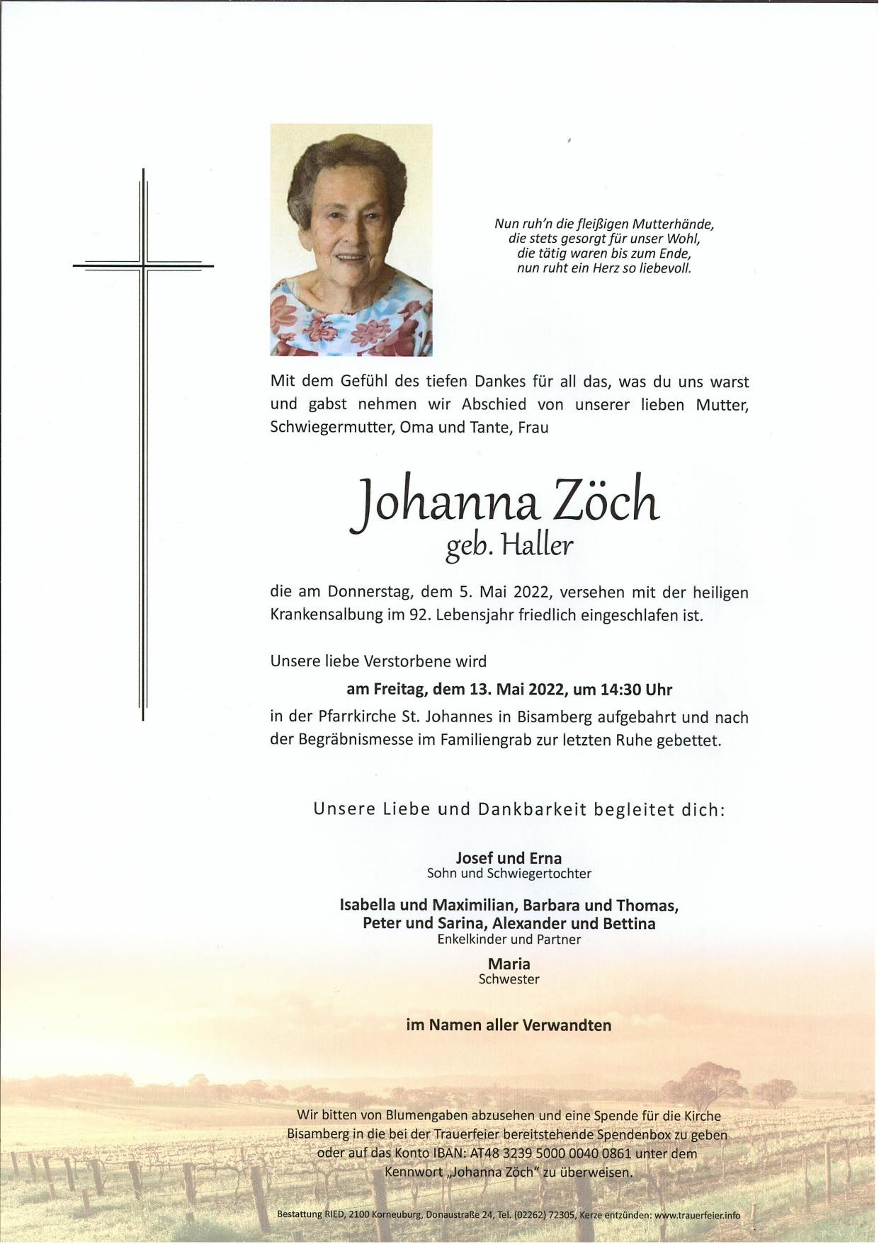 Traueranzeige von Johanna Zöch
