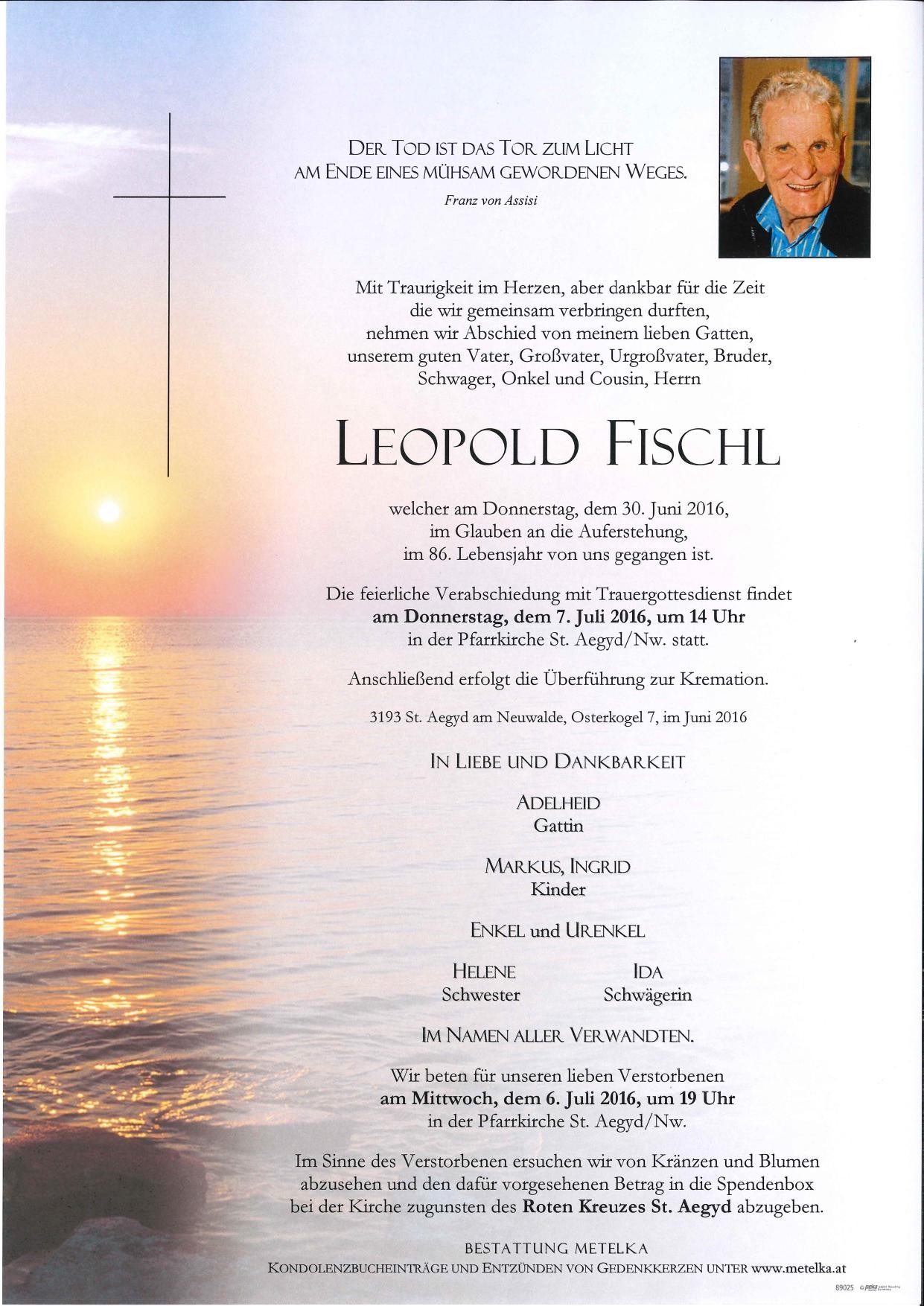 Traueranzeige von Leopold Fischl