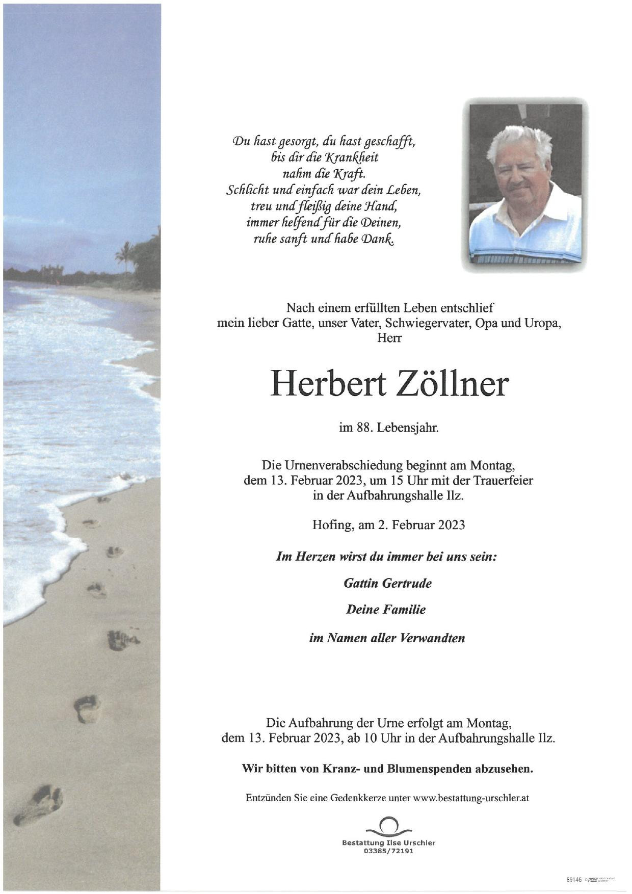 Traueranzeige von Herbert Zöllner