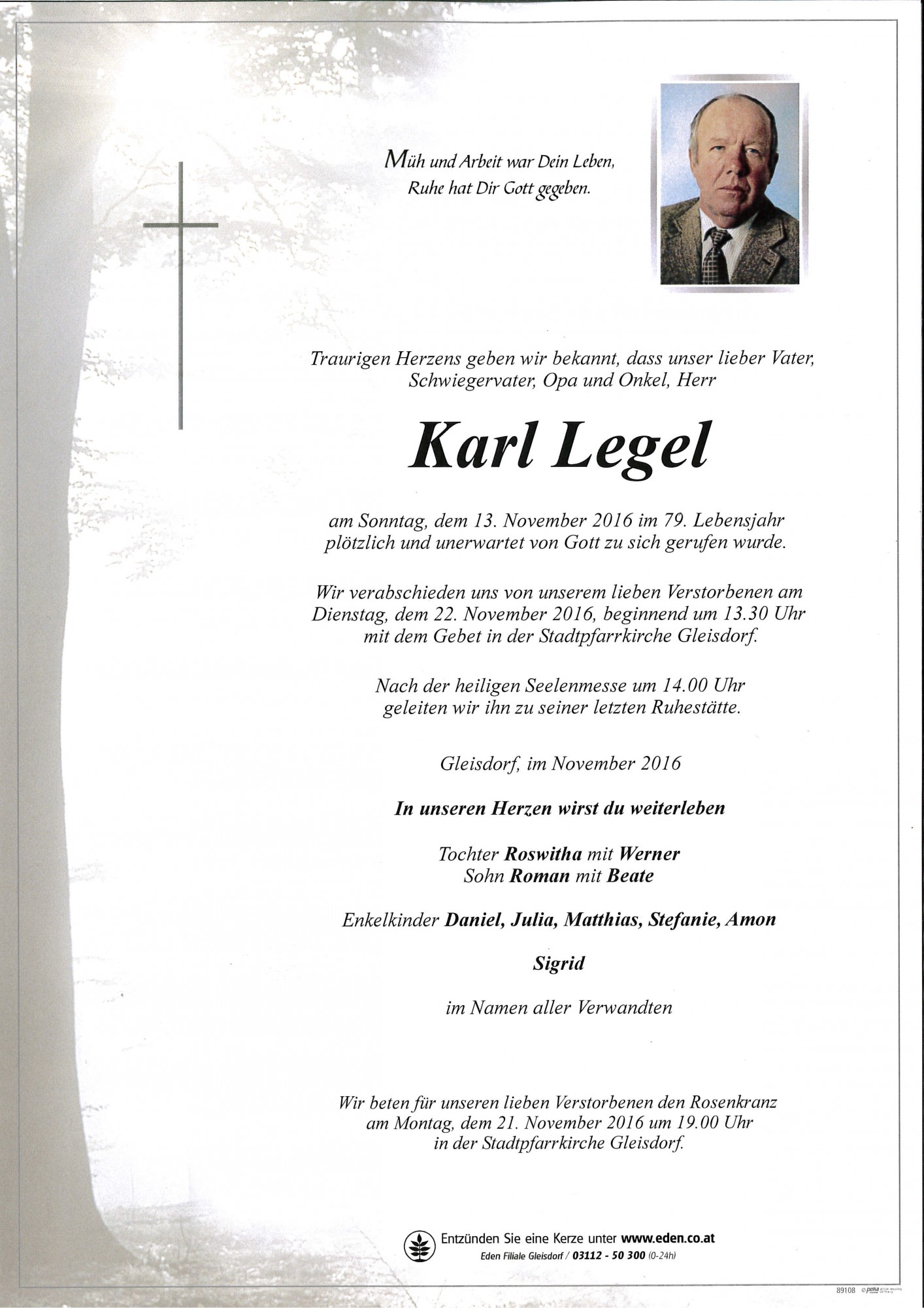 Traueranzeige von Karl Legel
