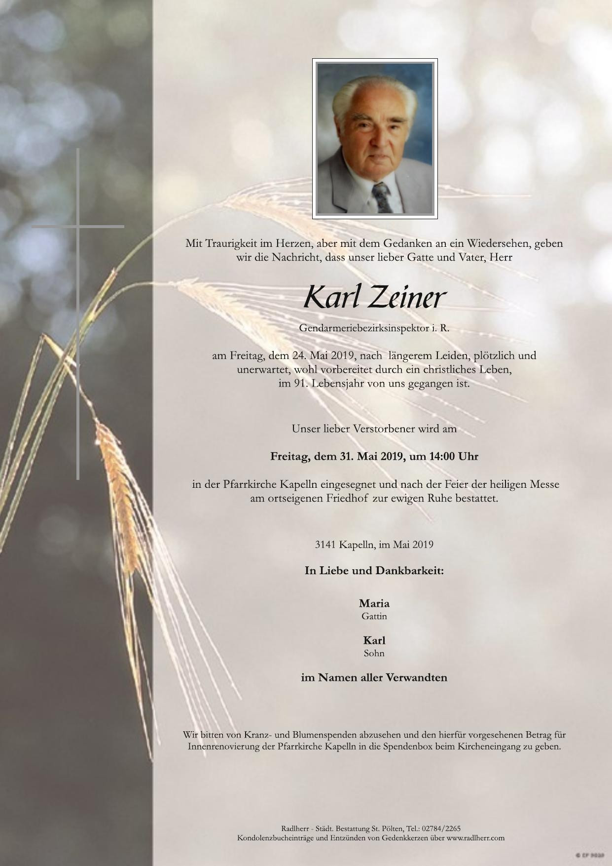 Traueranzeige von Karl Zeiner