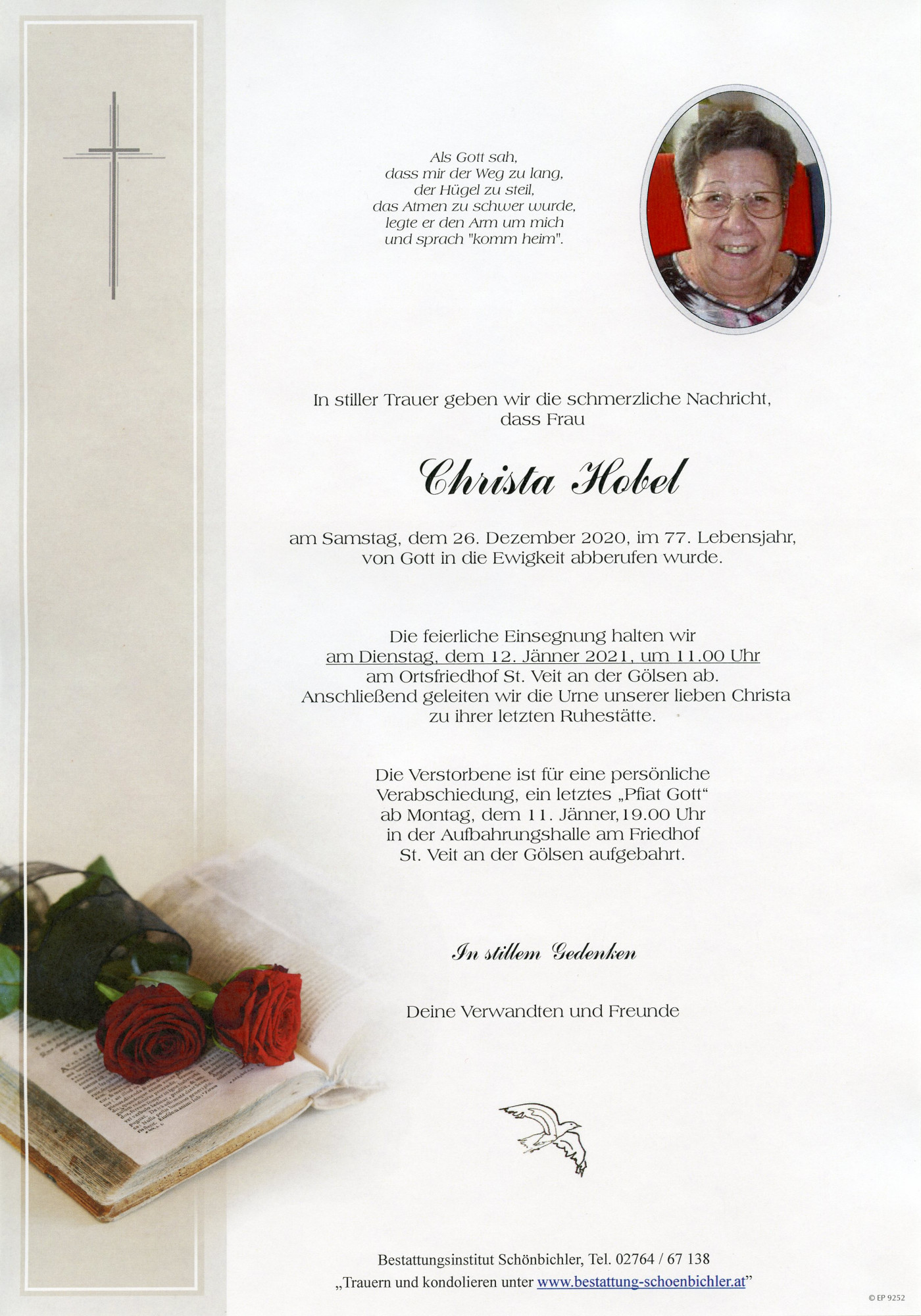 Traueranzeige von Christa Hobel