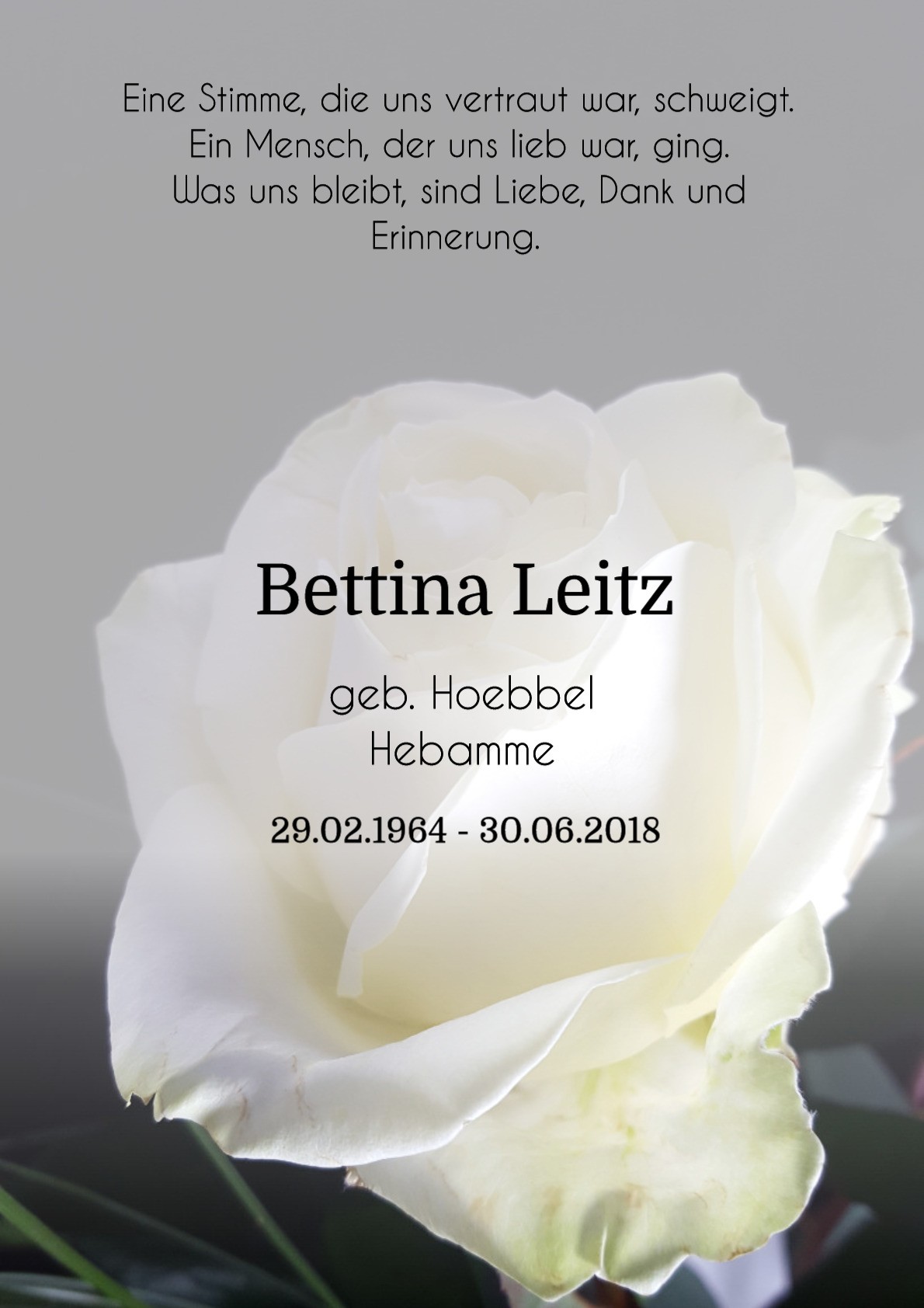 Traueranzeige von Bettina Leitz