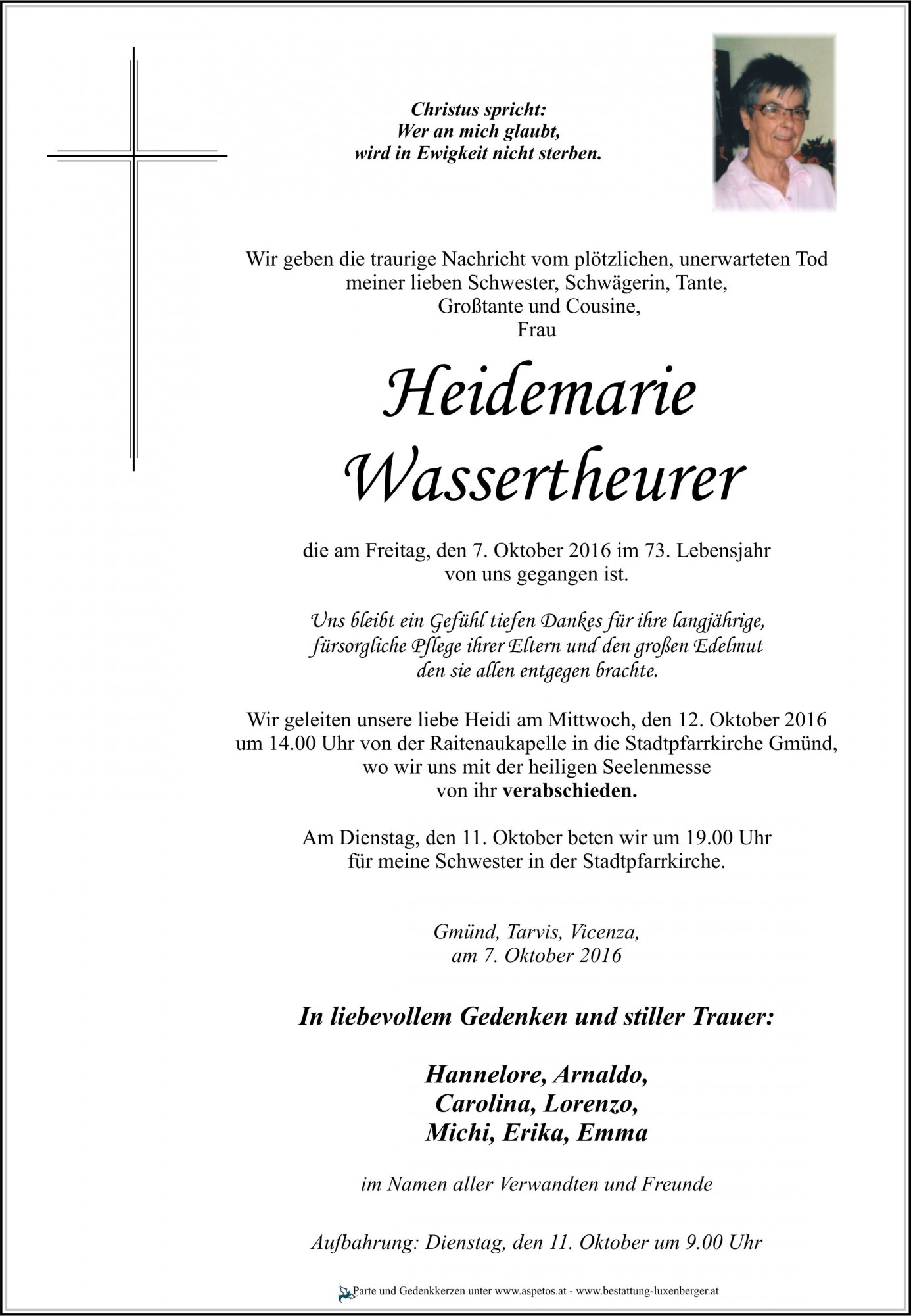 Traueranzeige von Heidemarie Wassertheurer