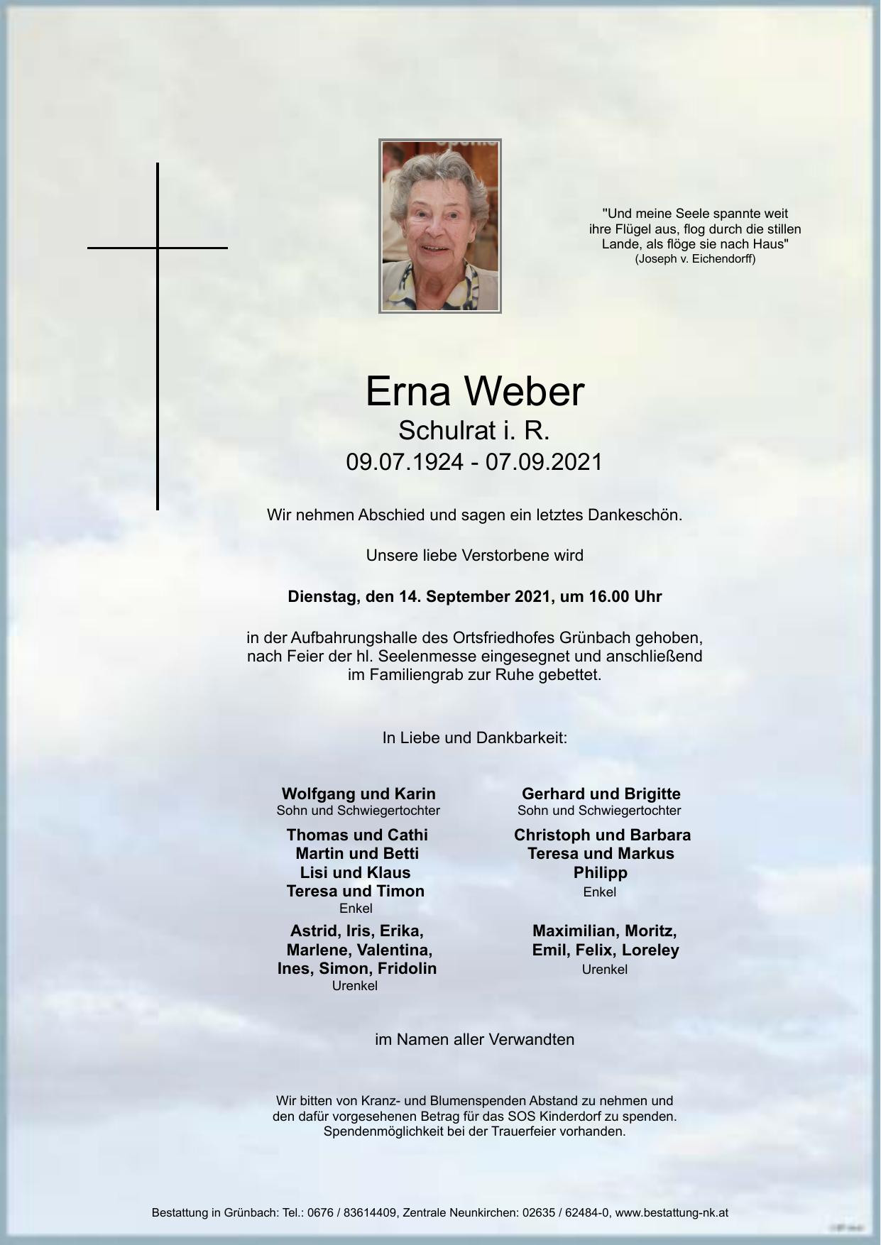 Traueranzeige von Erna Weber