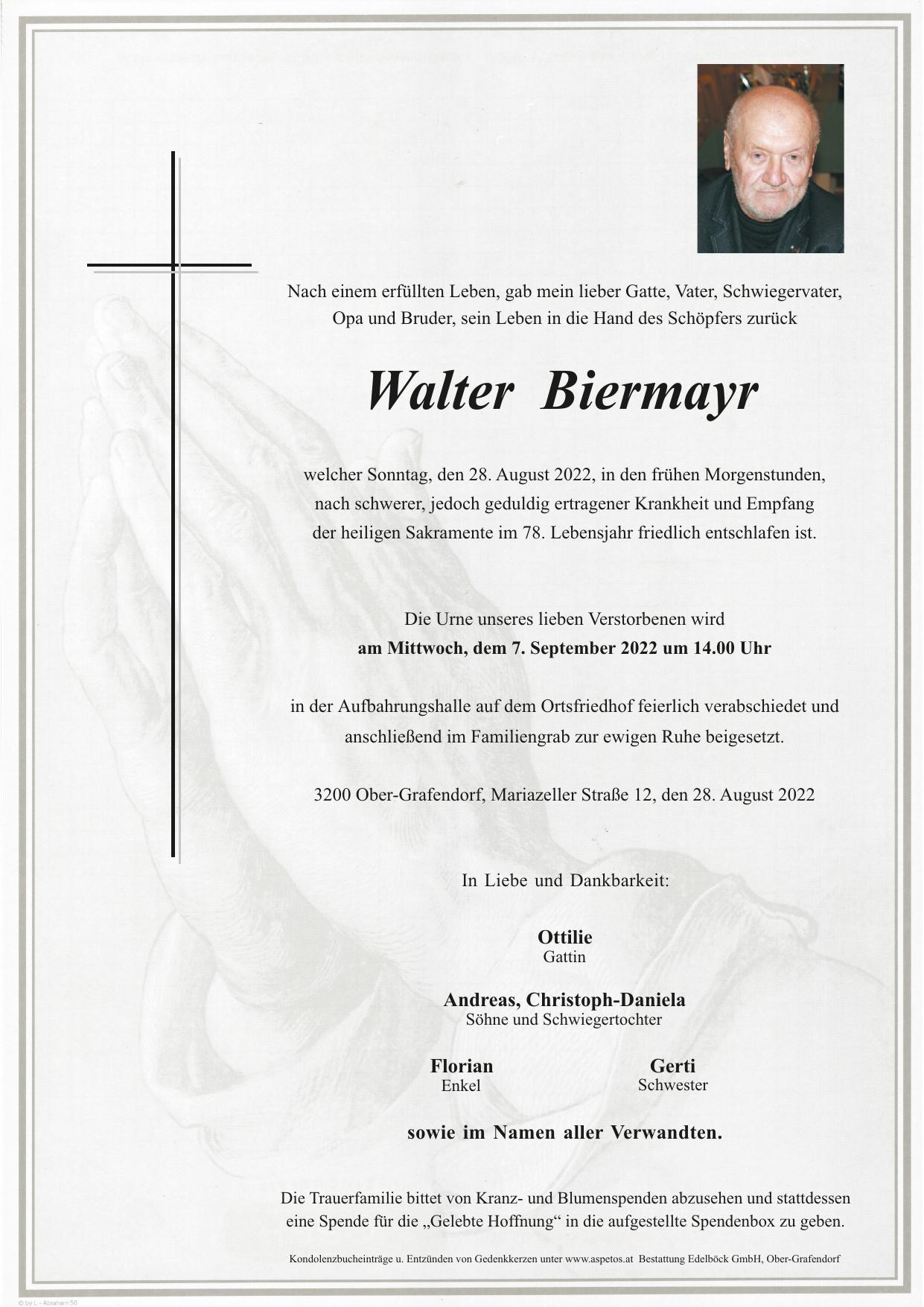Traueranzeige von Walter Biermayr