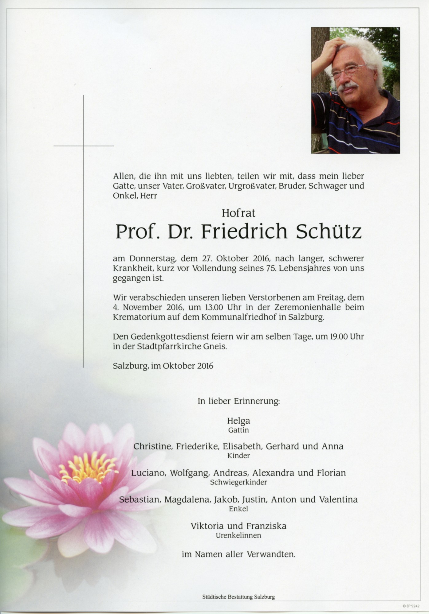 Traueranzeige von Prof. Dr. Friedrich Schütz