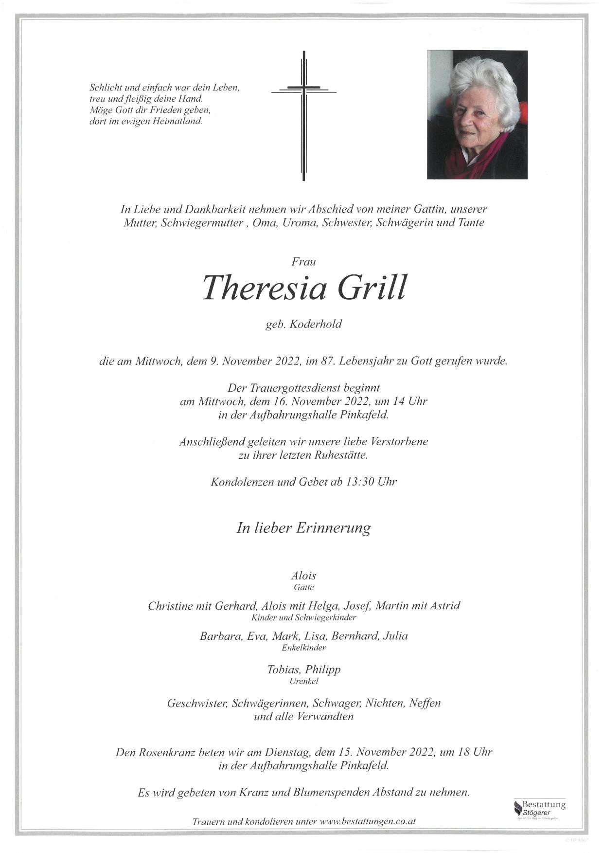 Traueranzeige von Theresia Grill