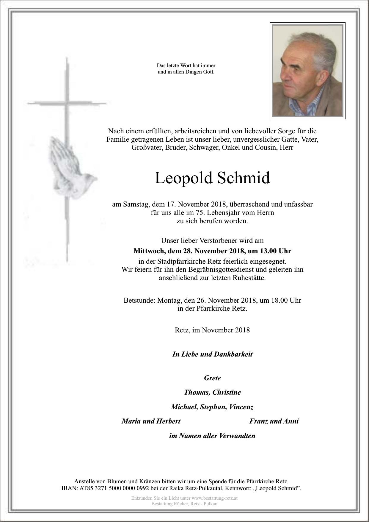 Traueranzeige von Leopold Schmid