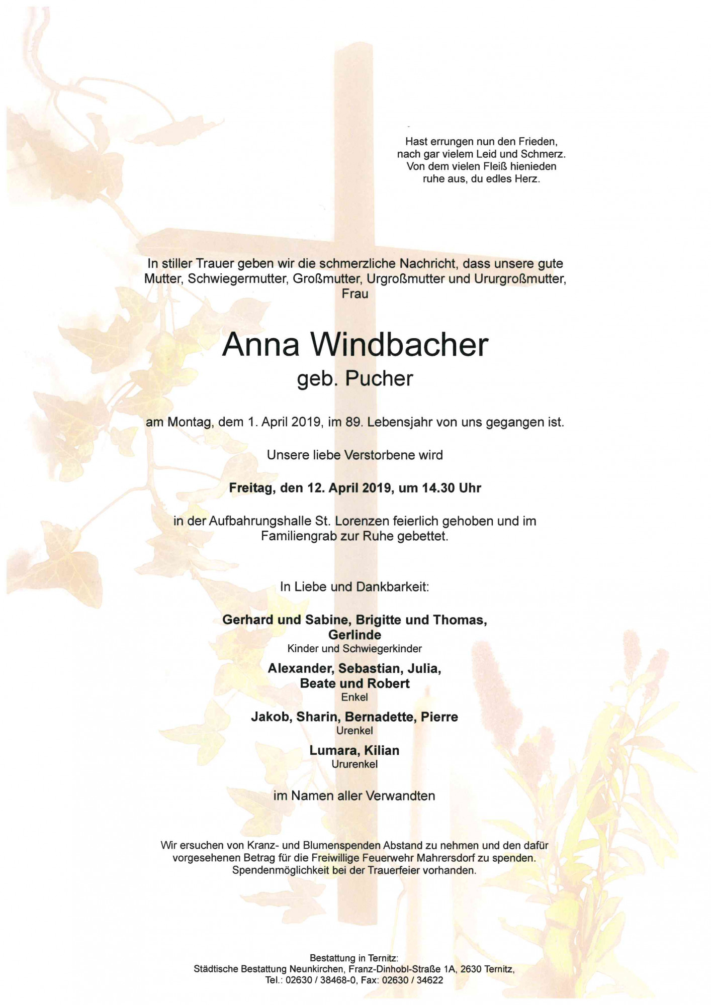 Traueranzeige von Anna Windbacher1